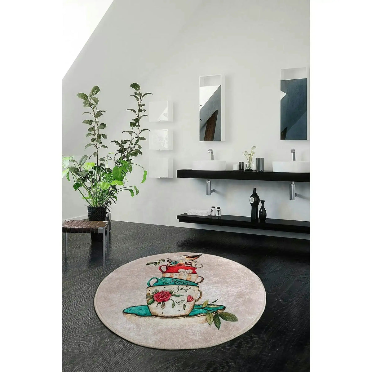 Covoras de baie CUP DJT, 100x100 cm, forma rotunda, multicolor, fibre sintetice