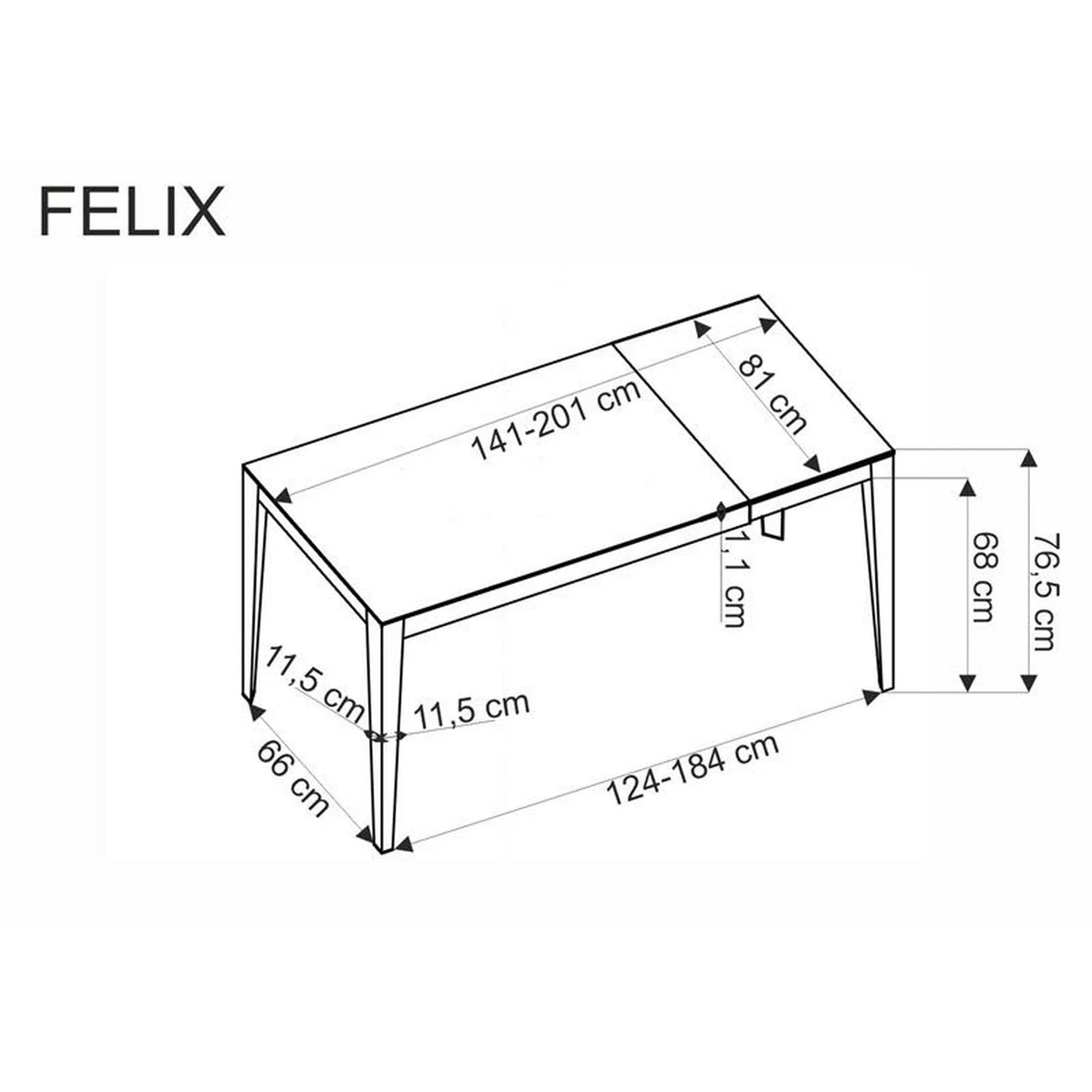 Masa extensibila FELIX, gri cu efect de marmura/negru, piatra sinterizata/metal, 141-201x81x76 cm