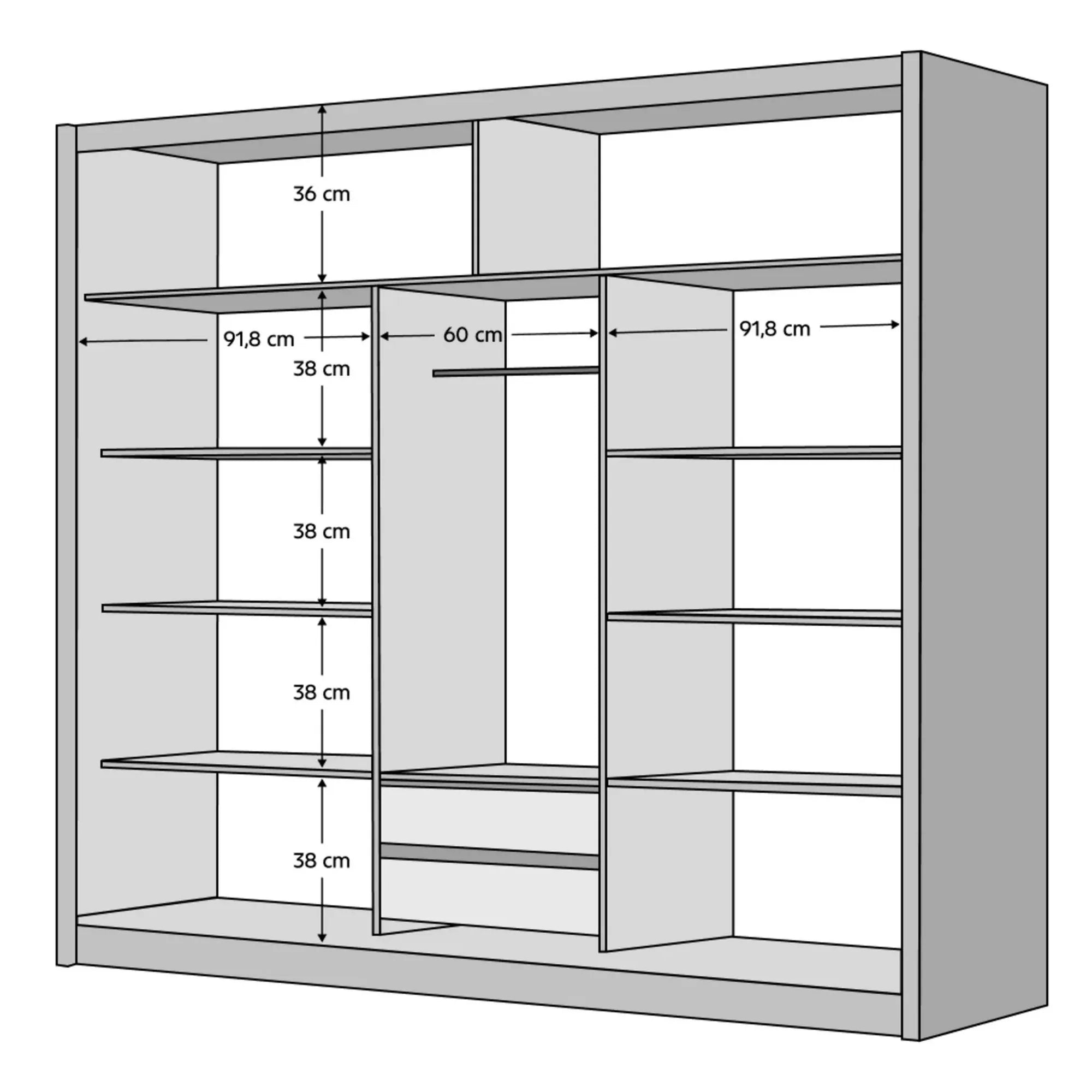 Dressing MERINA 250, stejar sonoma/gri, DTD laminat, cu 3 usi, 250x60x215 cm