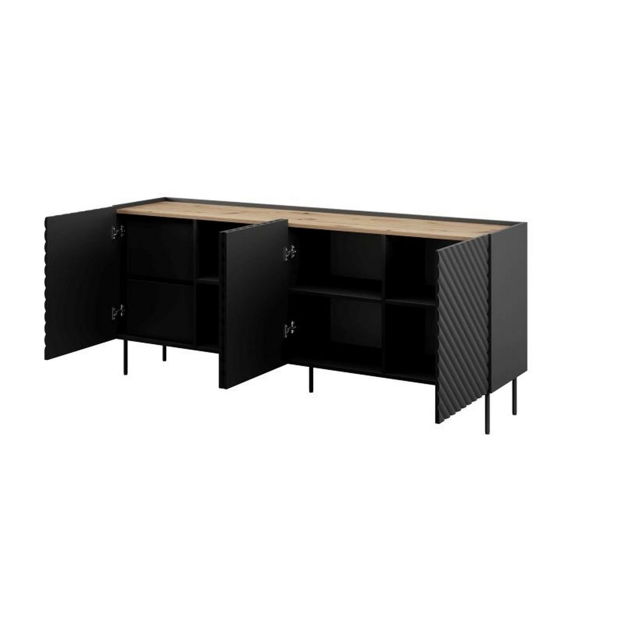 Comoda ONDA, negru/stejar, PAL laminat, 200x45x85 cm