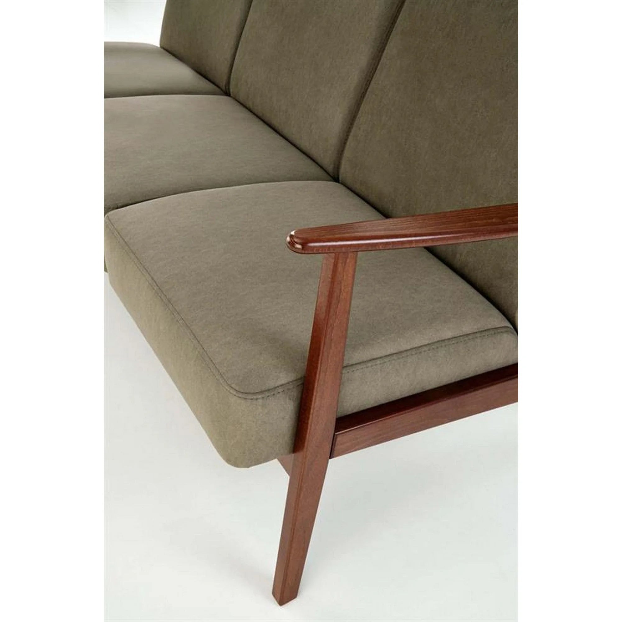 Canapea MILANO 3S, verde olive/nuc, stofa clasica/lemn, 175x77x77 cm