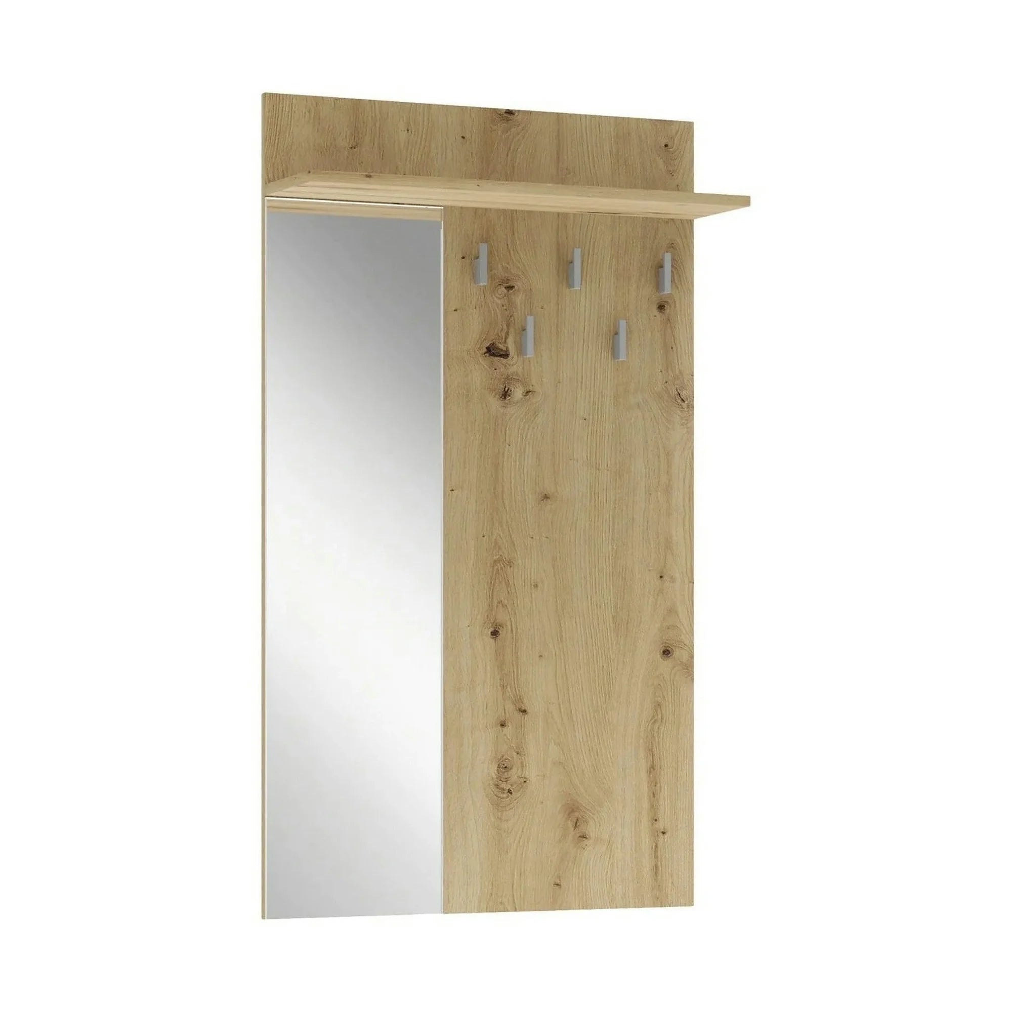 Cuier de perete cu oglinda LIMA PR-1, stejar artisan, PAL laminat, 70x20x120 cm