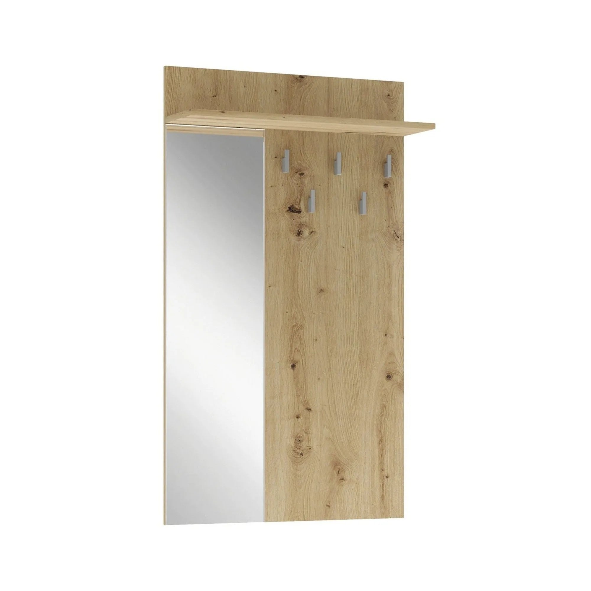 Cuier de perete cu oglinda LIMA PR-1, stejar artisan, PAL laminat, 70x20x120 cm