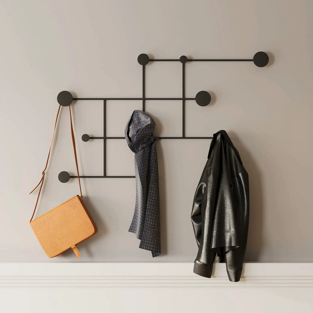 Cuier de perete FATARA, negru, metal, 112x64 cm