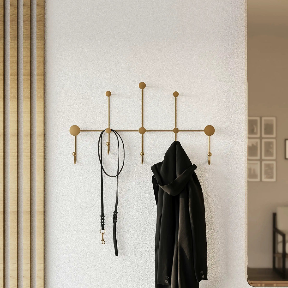 Cuier de perete IYON-A, auriu, metal, 80x45 cm