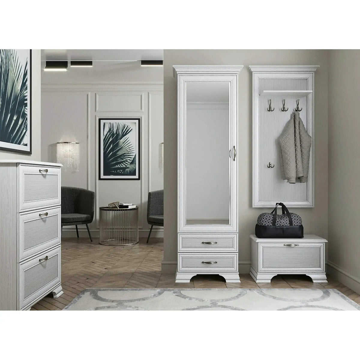 Cuier de perete TIFFANY II, grej, PAL laminat, 70x22x150 cm