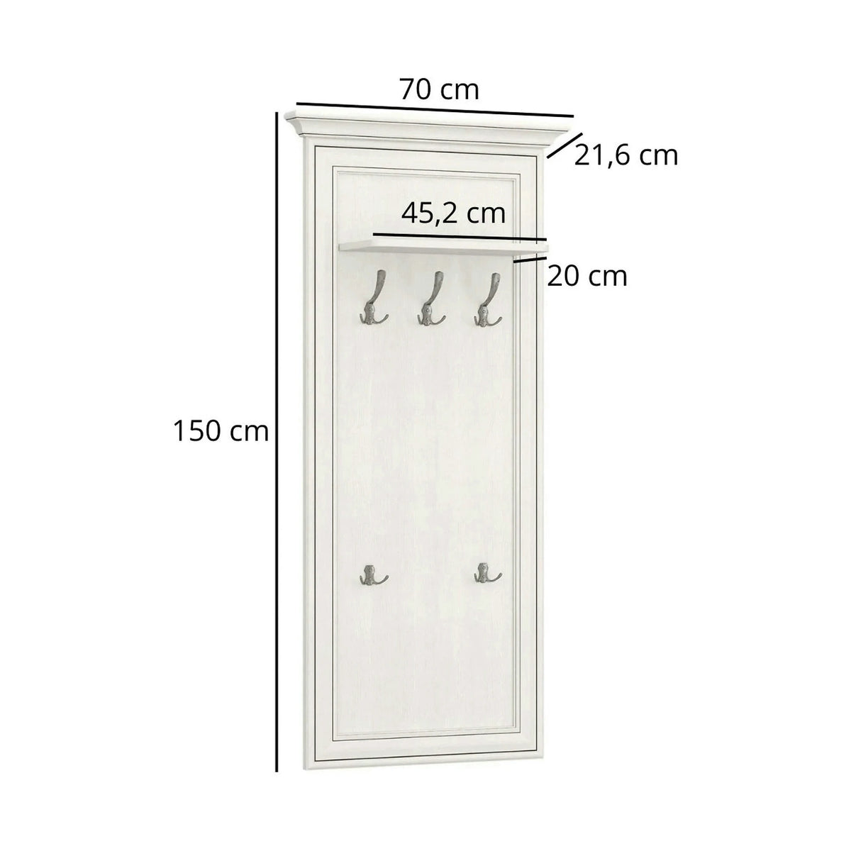 Cuier de perete TIFFANY II, grej, PAL laminat, 70x22x150 cm