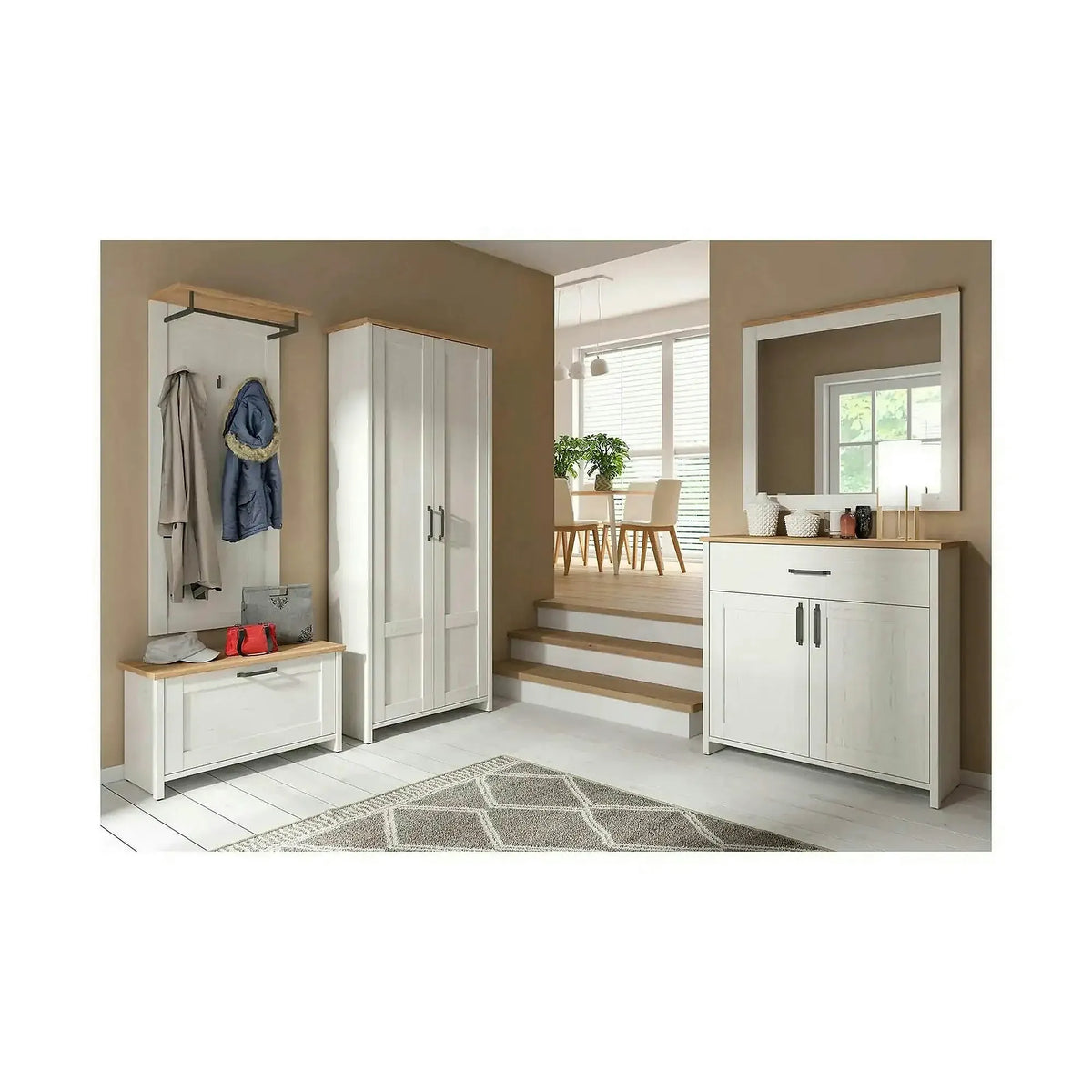Cuier hol LOKSA, alb/stejar, PAL laminat, 59x30x143 cm