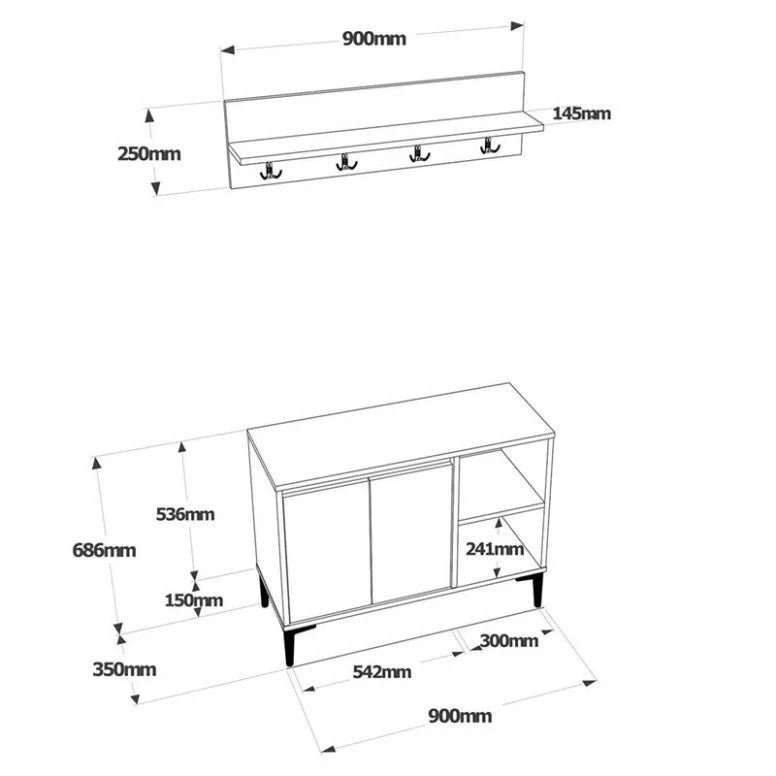 Set hol AR11-KA, format din pantofar si o polita, stejar/gri, PAL, 90x35x69 cm