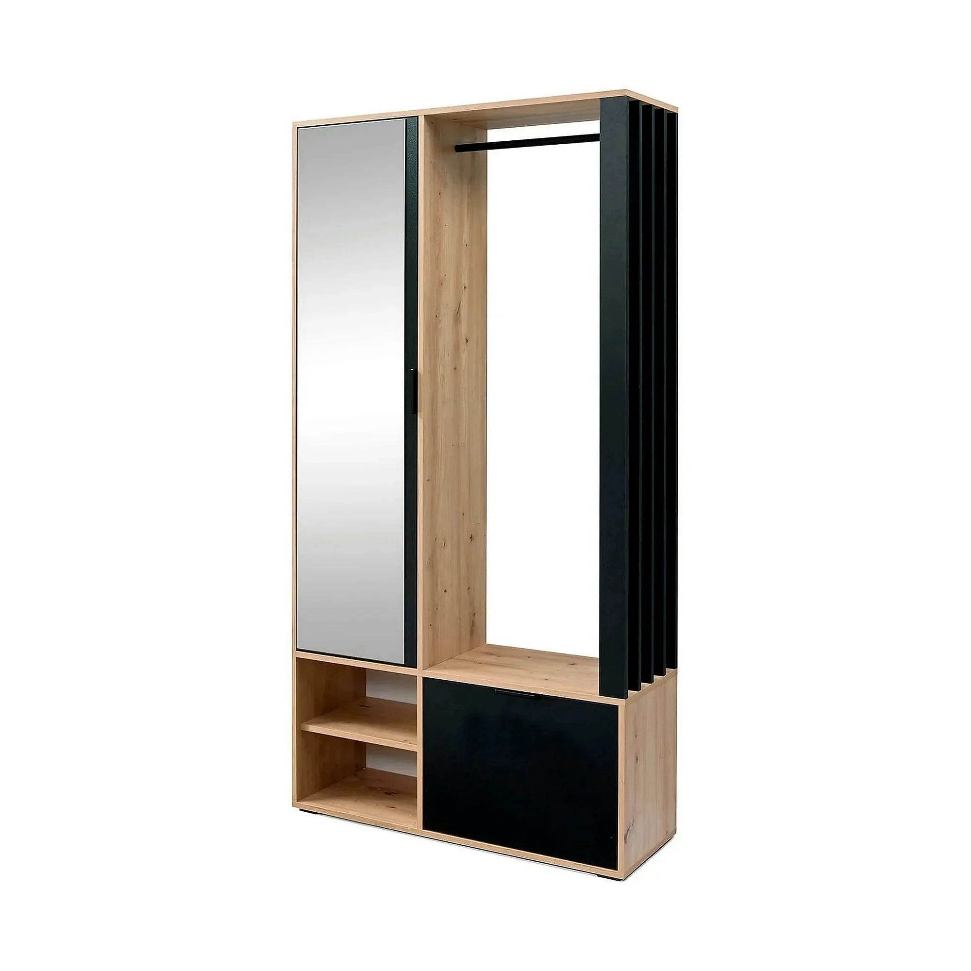 Cuier mobila hol MILO, stejar artisan/negru, PAL laminat/metal, 100x33x189 cm