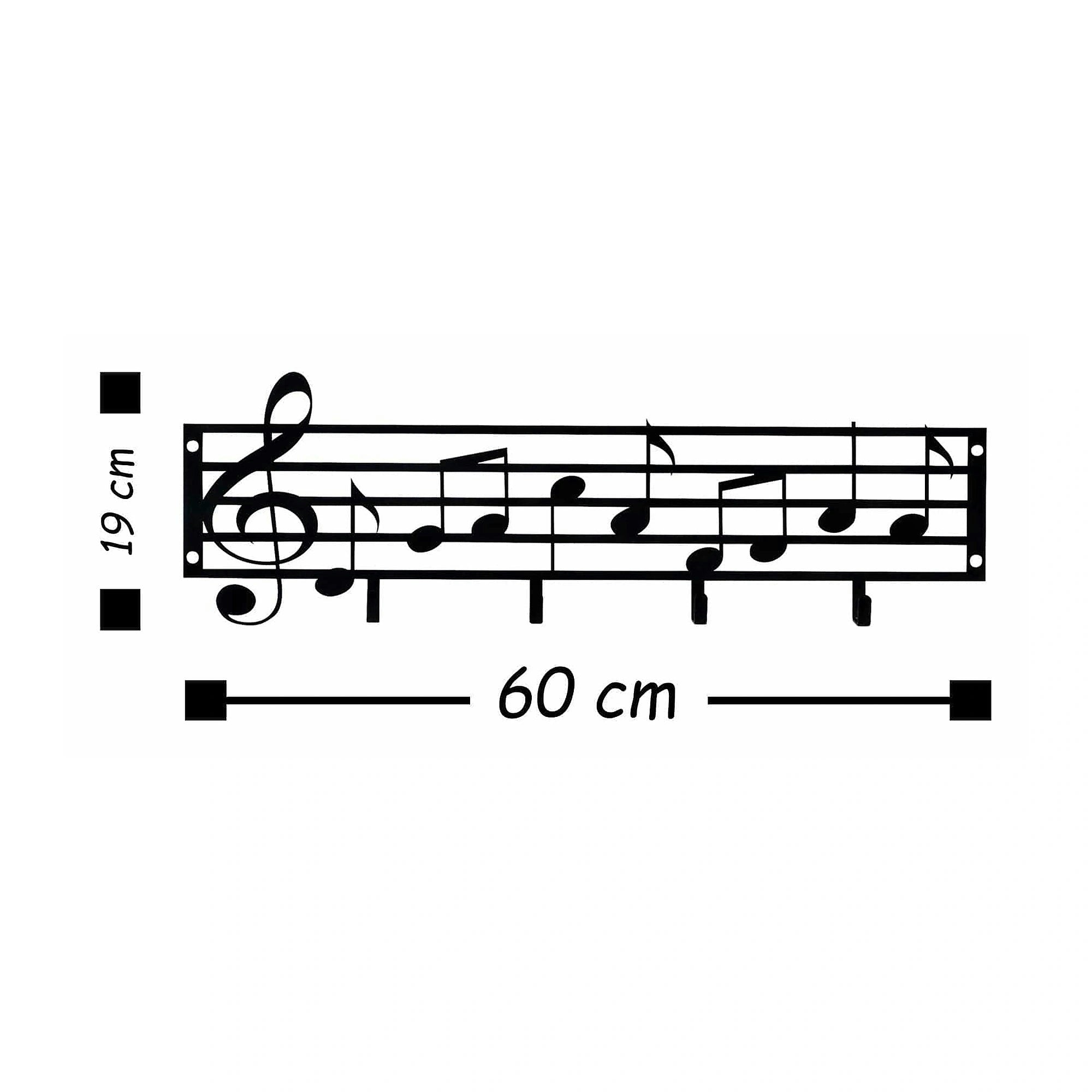 Cuier NOTE, negru, metal, 60x19 cm