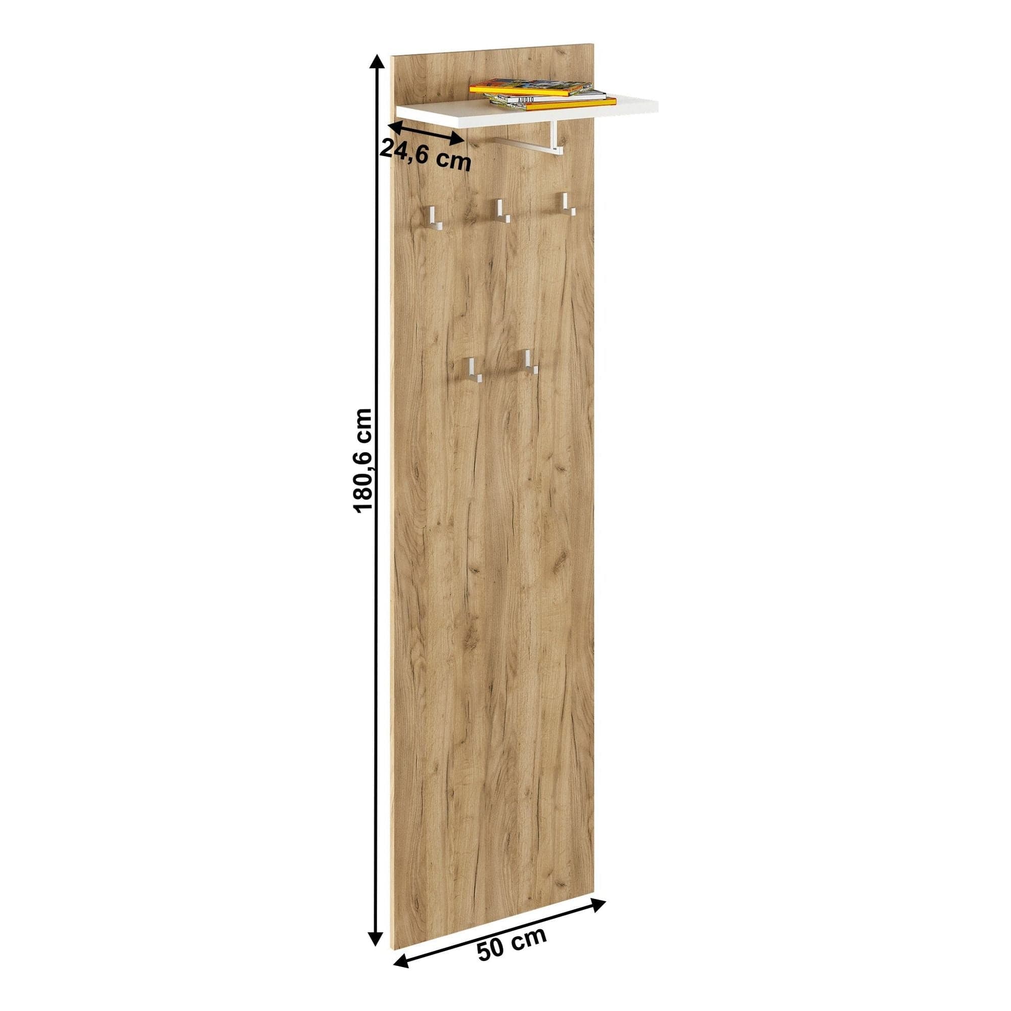 Cuier perete RIOMA TYP 19, stejar artisan/alb, DTD laminat, 50x25x181 cm