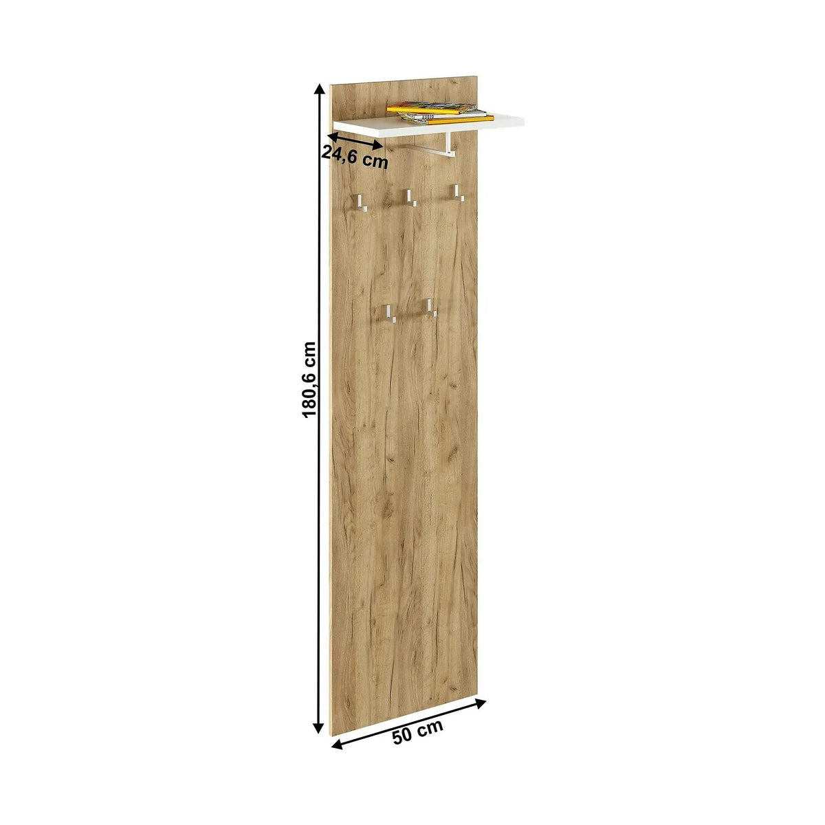 Cuier perete RIOMA TYP 19, stejar artisan/alb, DTD laminat, 50x25x181 cm