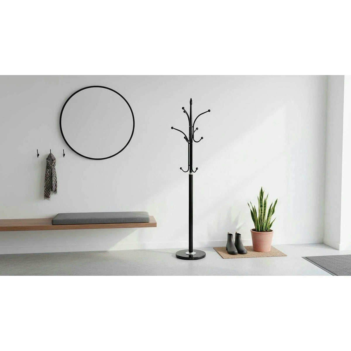 Cuier pom BELVIN, negru, metal/marmura, 37x175 cm