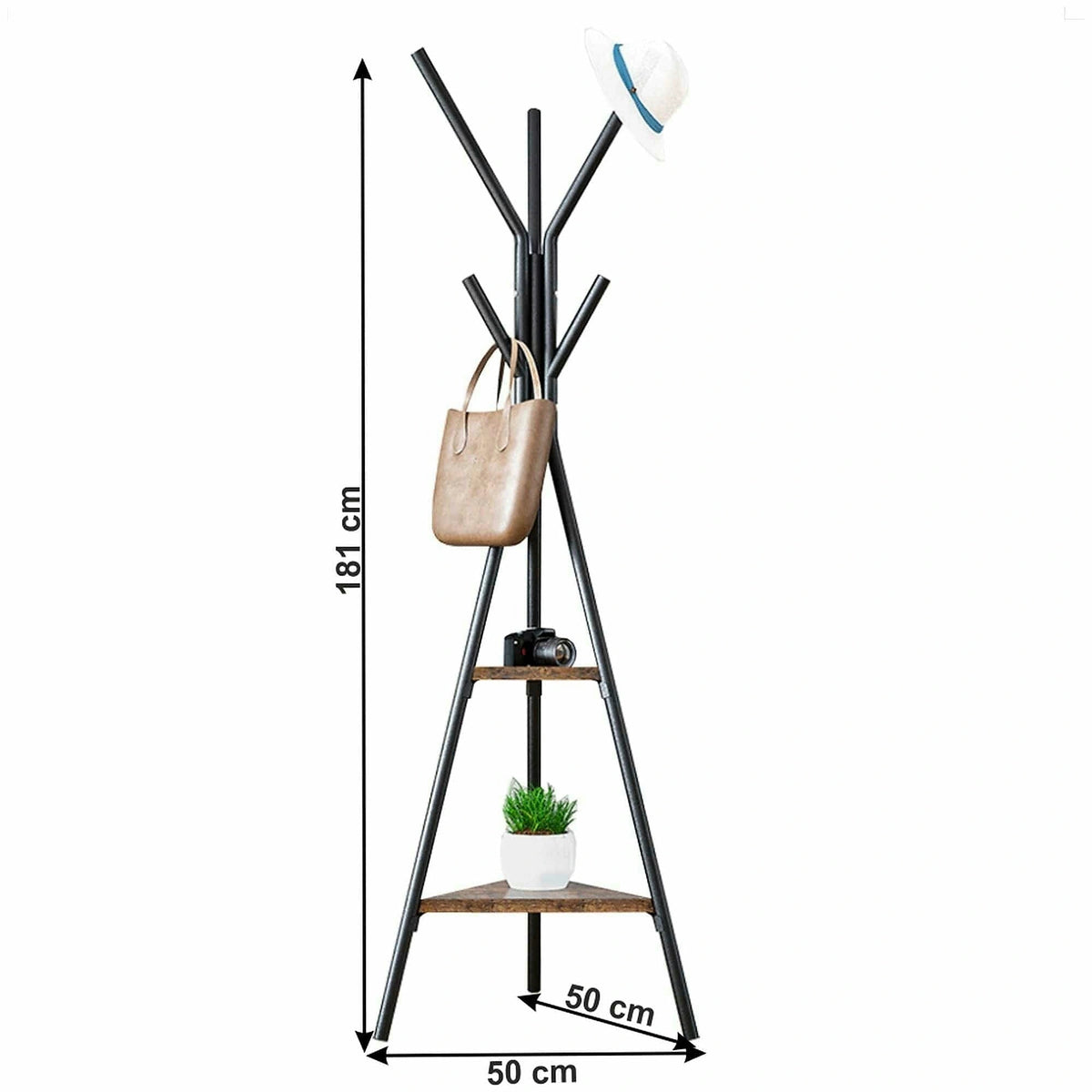 Cuier pom PLENTO, negru, metal/lemn, 50x181 cm