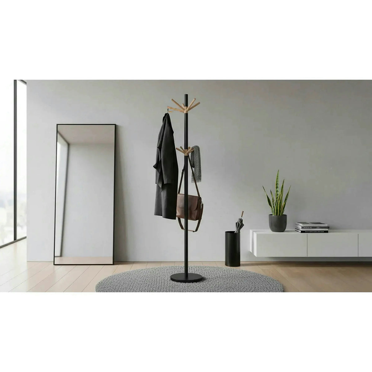Cuier pom UNO, negru/fag, metal, 30x174 cm