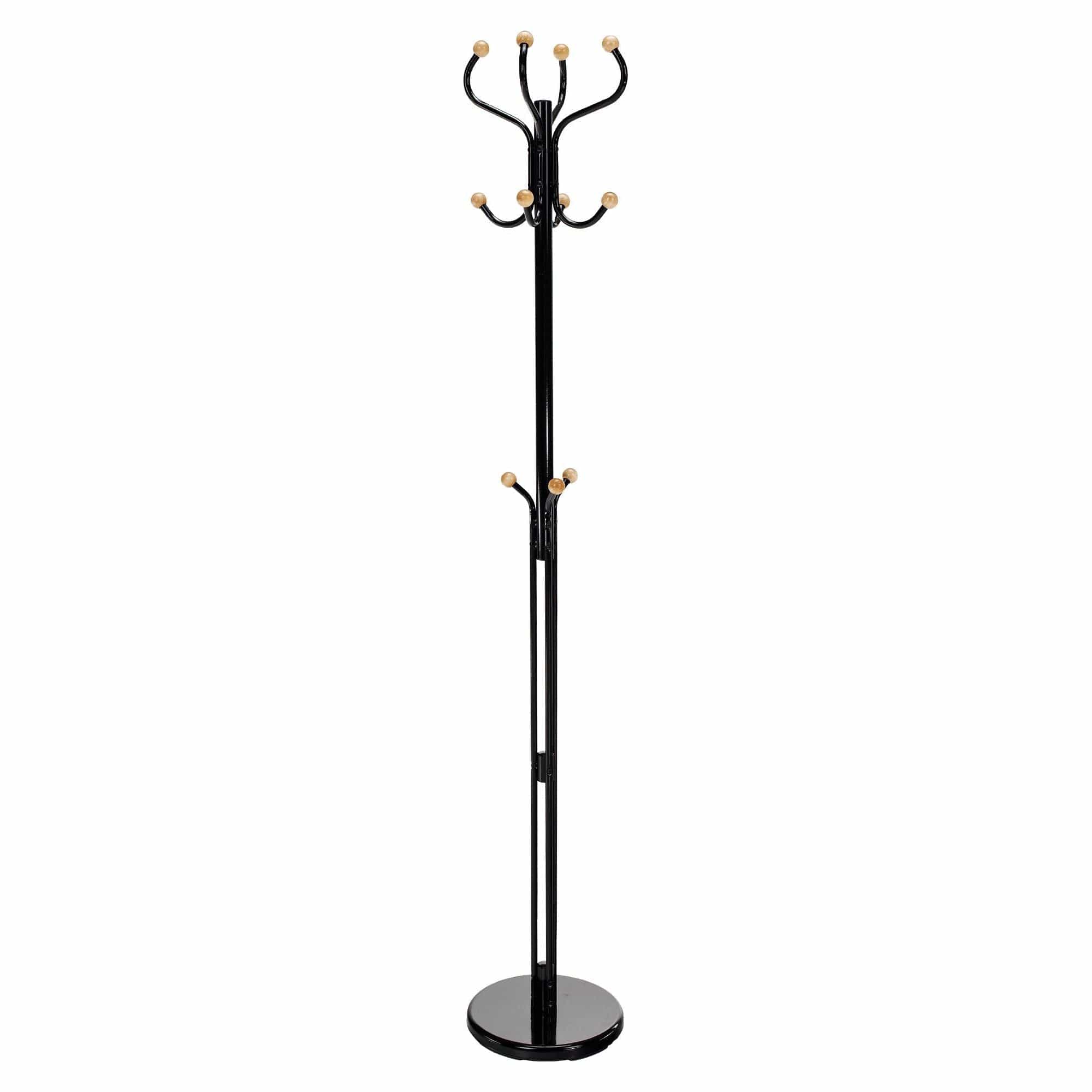 Cuier pom VASIL, negru lucios/stejar, metal/lemn, 30x30x198 cm
