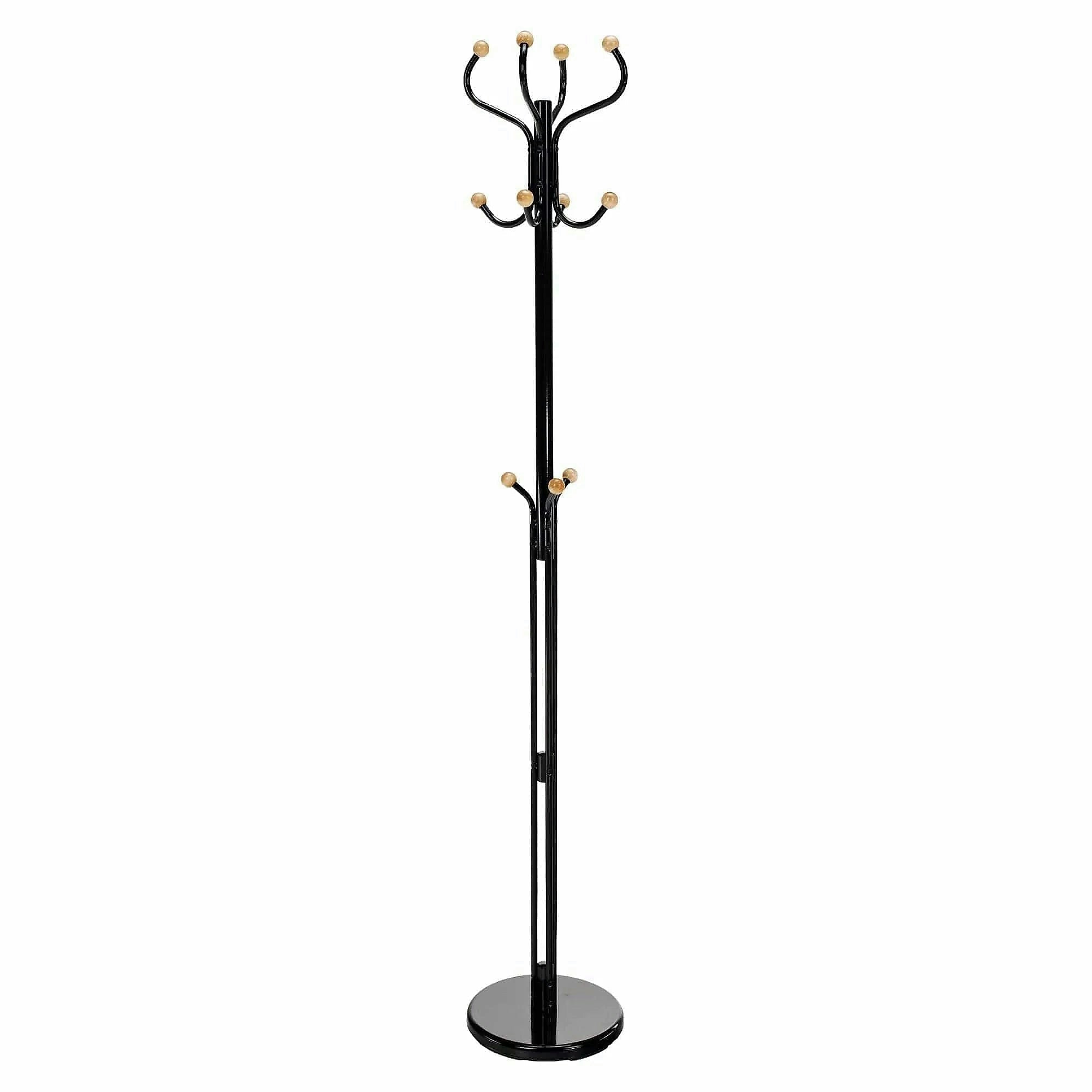 Cuier pom VASIL, negru lucios/stejar, metal/lemn, 30x30x198 cm
