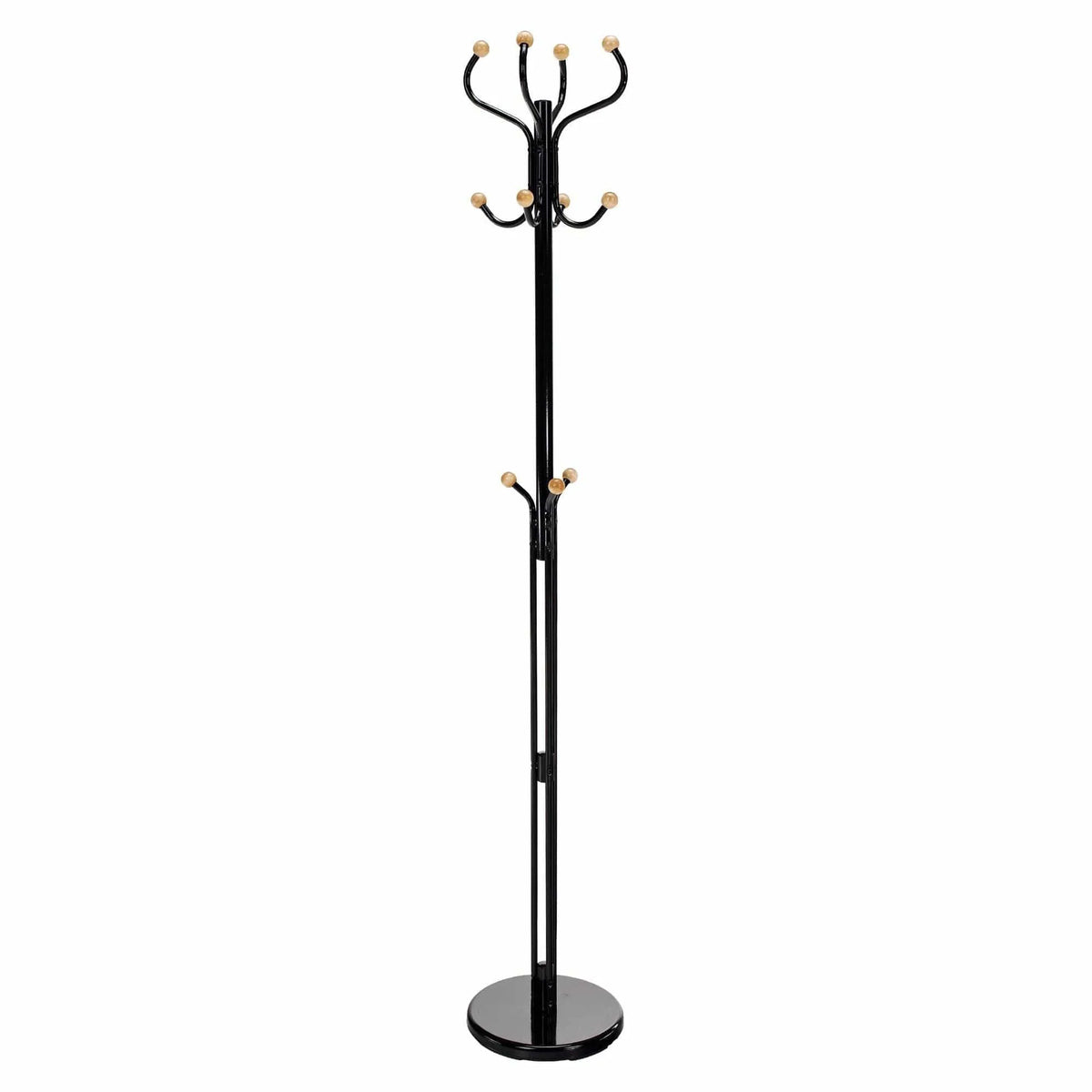 Cuier pom VASIL, negru lucios/stejar, metal/lemn, 30x30x198 cm