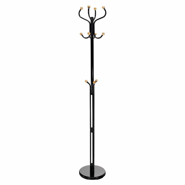 Cuier pom VASIL, negru lucios/stejar, metal/lemn, 30x30x198 cm
