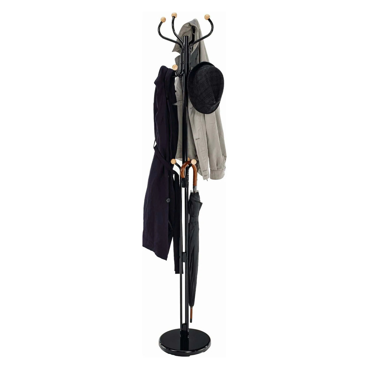 Cuier pom VASIL, negru lucios/stejar, metal/lemn, 30x30x198 cm