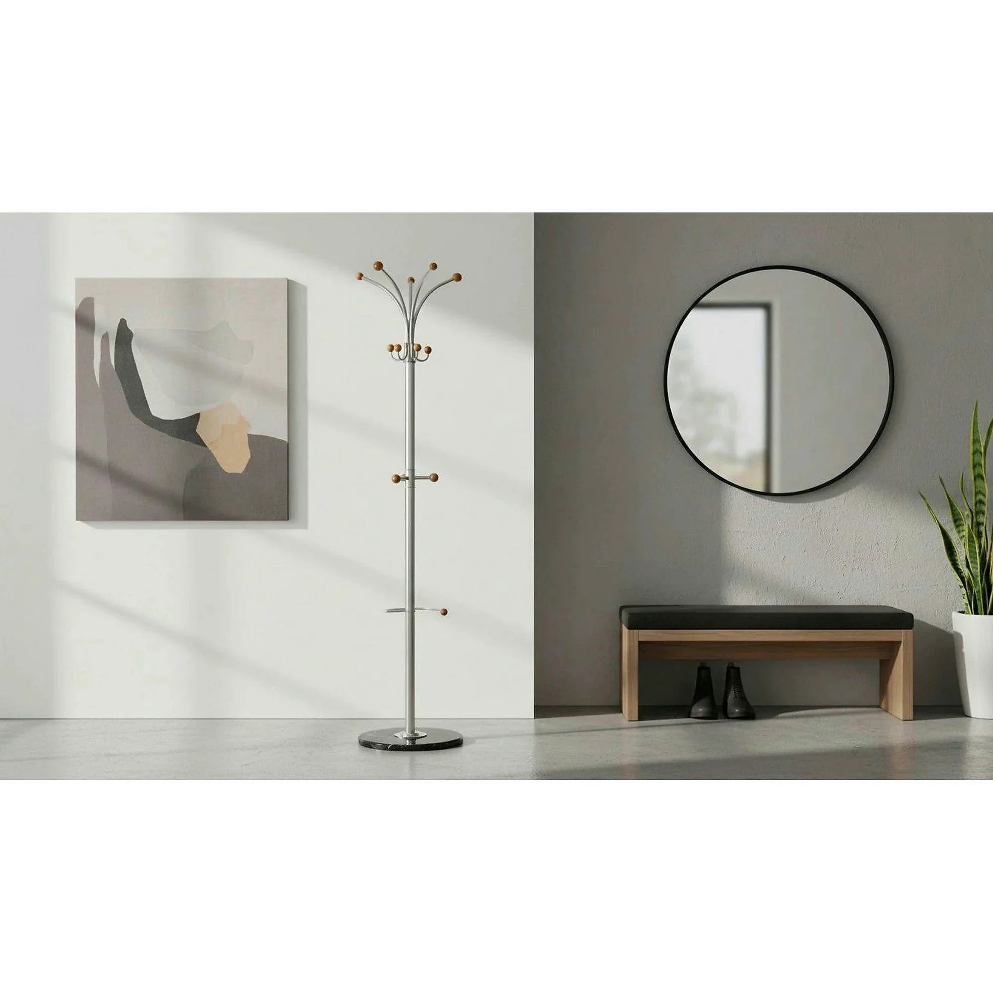 Cuier pom W46, argintiu, otel/lemn, 38x180 cm