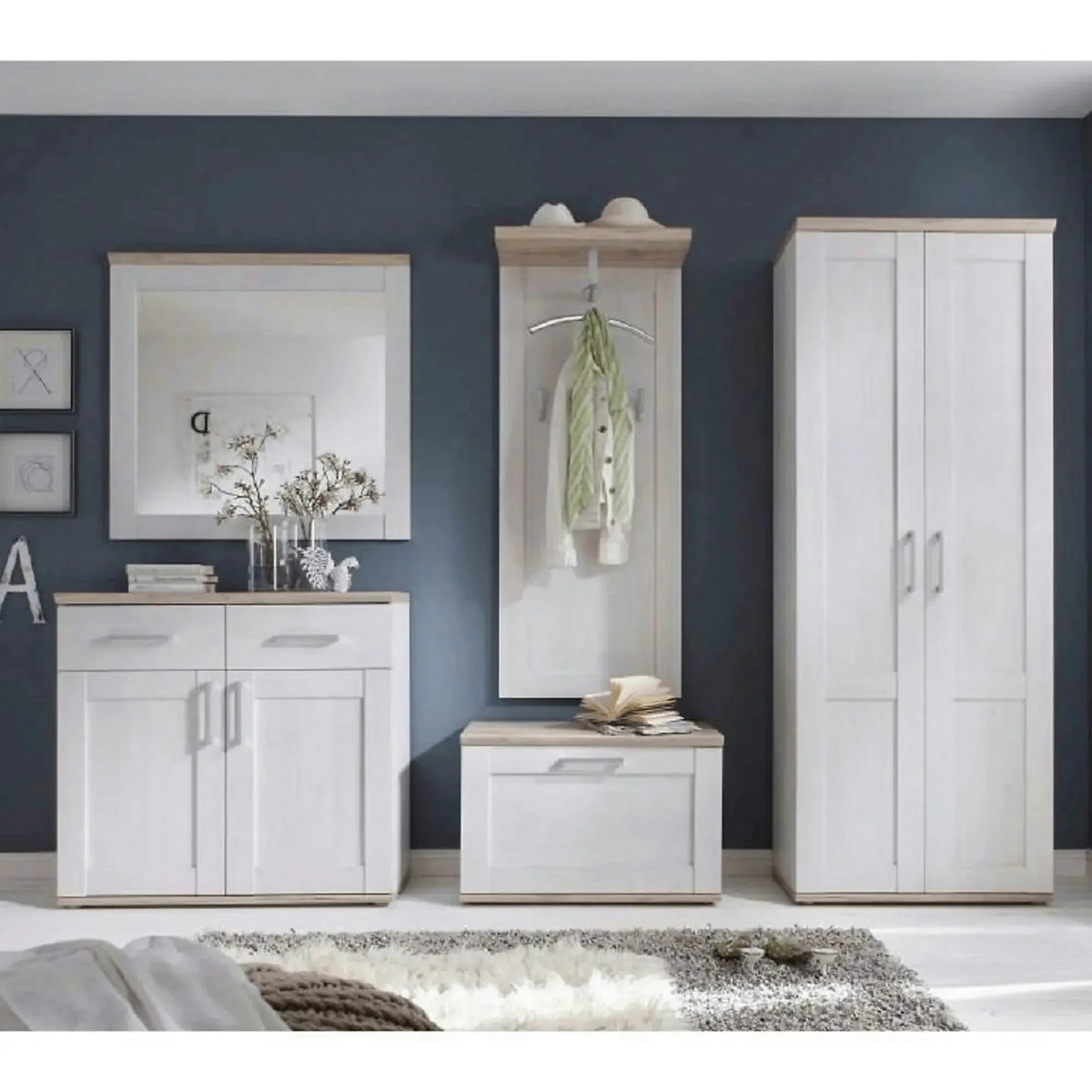 Cuier PROVENSAL, alb/stejar San Remo, PAL infoliat, 59x30x143 cm