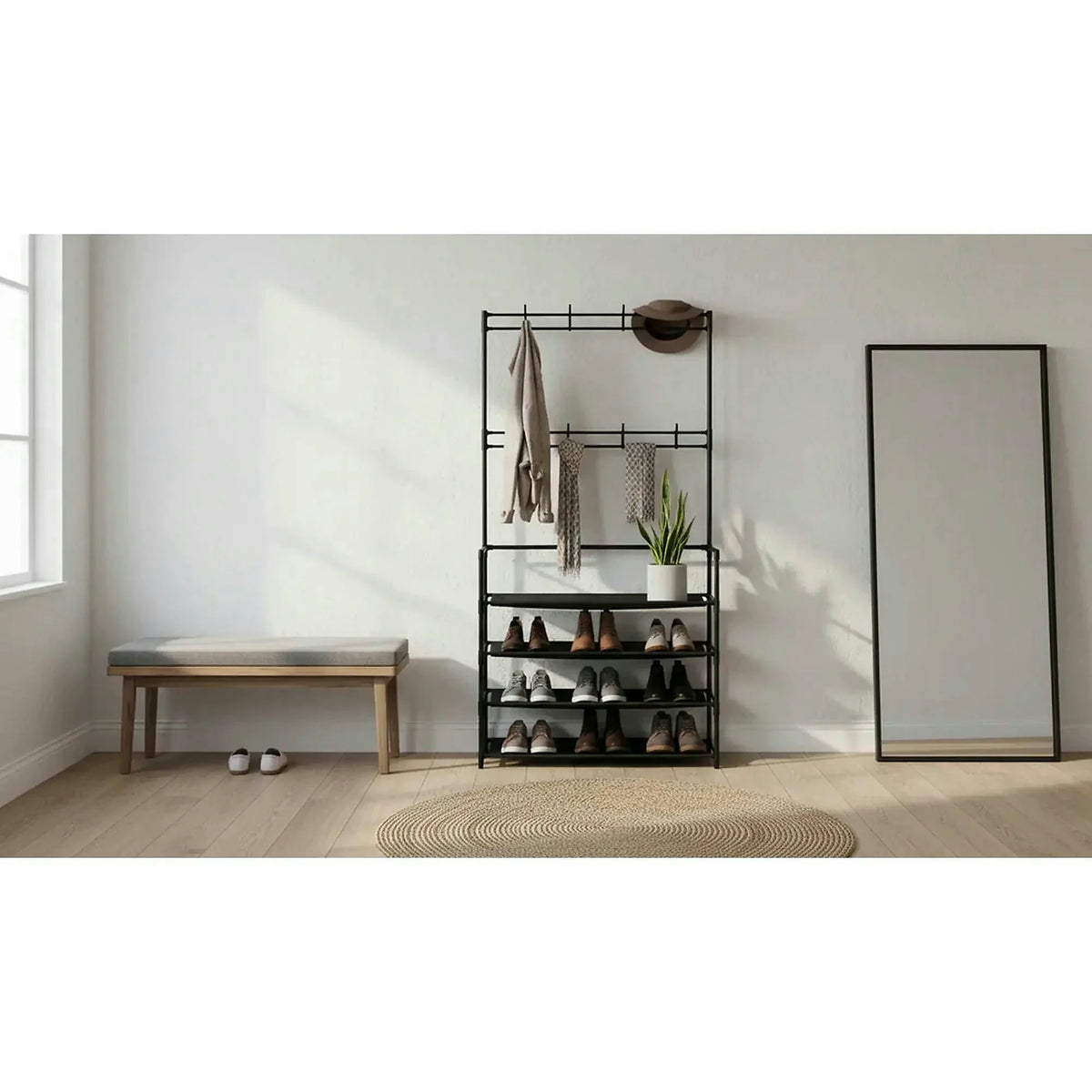 Cuier TARAS, negru, metal/plastic, 80x28x158 cm