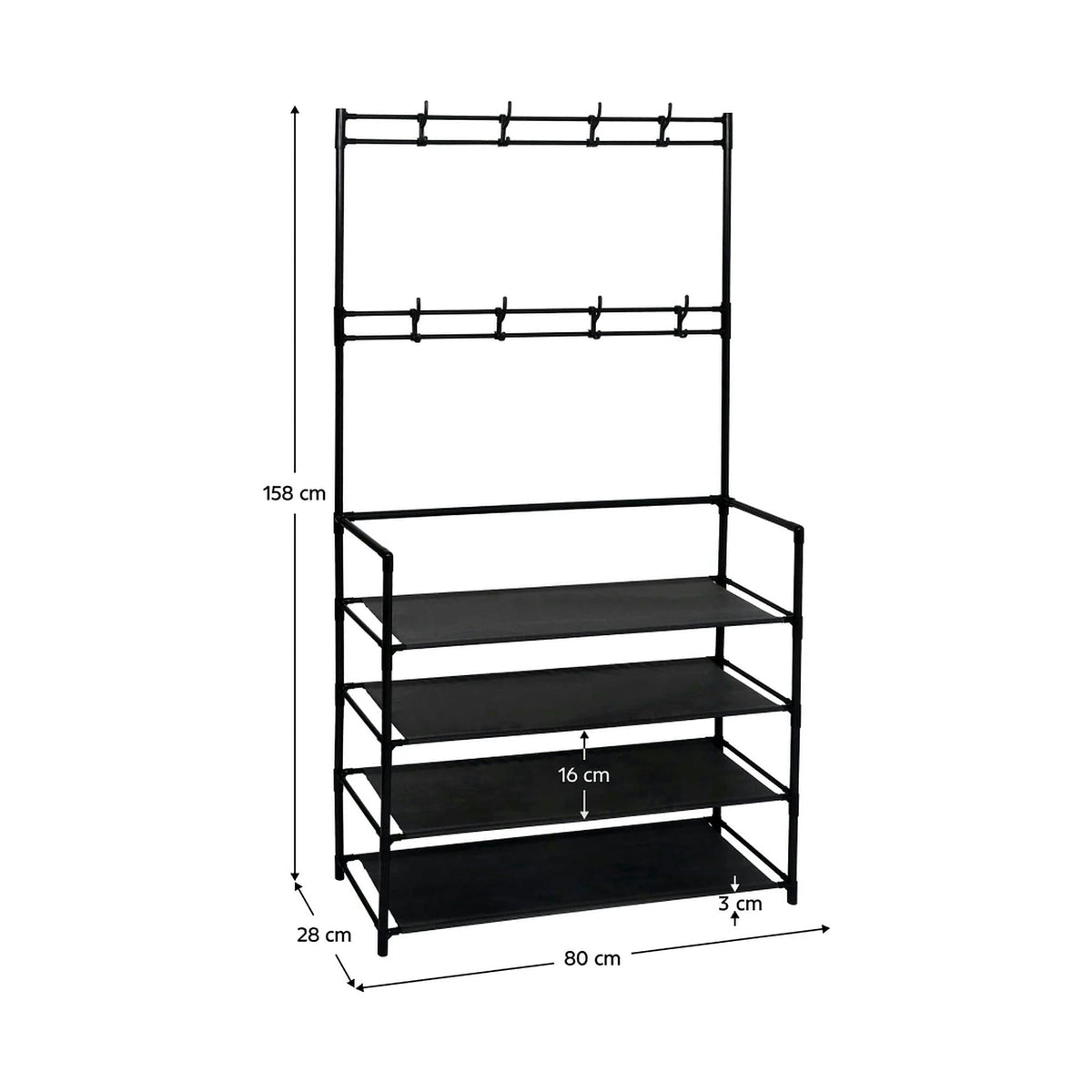 Cuier TARAS, negru, metal/plastic, 80x28x158 cm