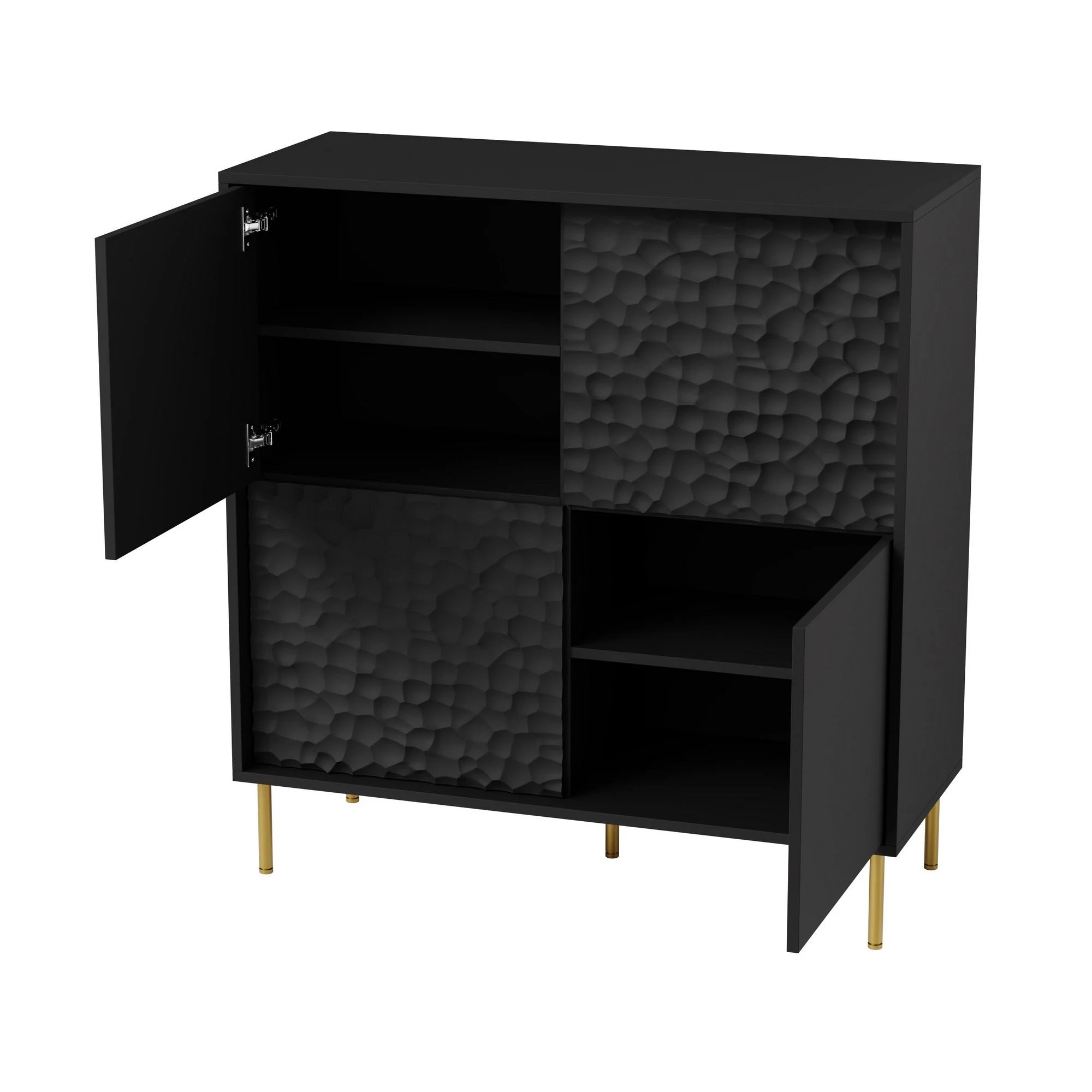 Comoda BULLET, negru/auriu, PAL laminat, 100x41x105 cm