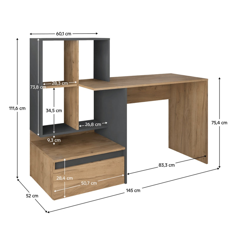 Birou NEREO 2 NEW, stejar artisan, DTD laminat, 145x52x112 cm