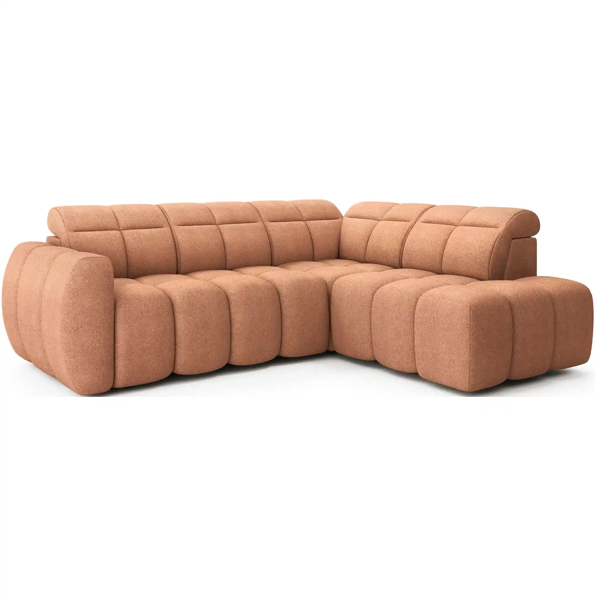 Coltar FALCONN, sezlong dreapta, stofa clasica somon - Xillar 24, cu reglaj electric, tetiere reglabile si lada depozitare, 258x208x87 cm