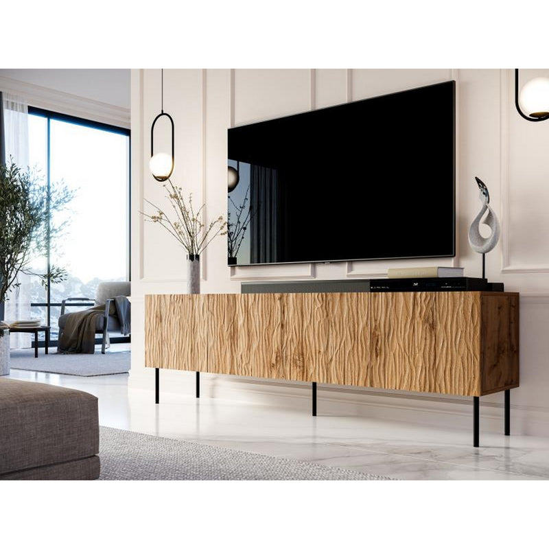 Comoda TV JUNGLE, stejar wotan/negru, PAL laminat, cu 4 usi, 190x40.5x59.5 cm