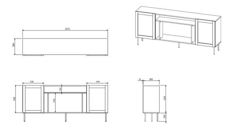 Comoda JUTA, negru, cu 2 usi, 200x40x90 cm