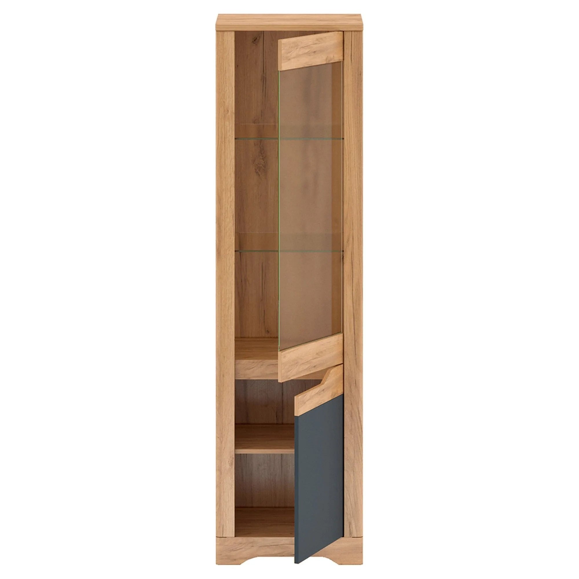 Vitrina FIDEL A1, stejar artisan/gri grafit, PAL laminat/sticla, 55x42x201 cm