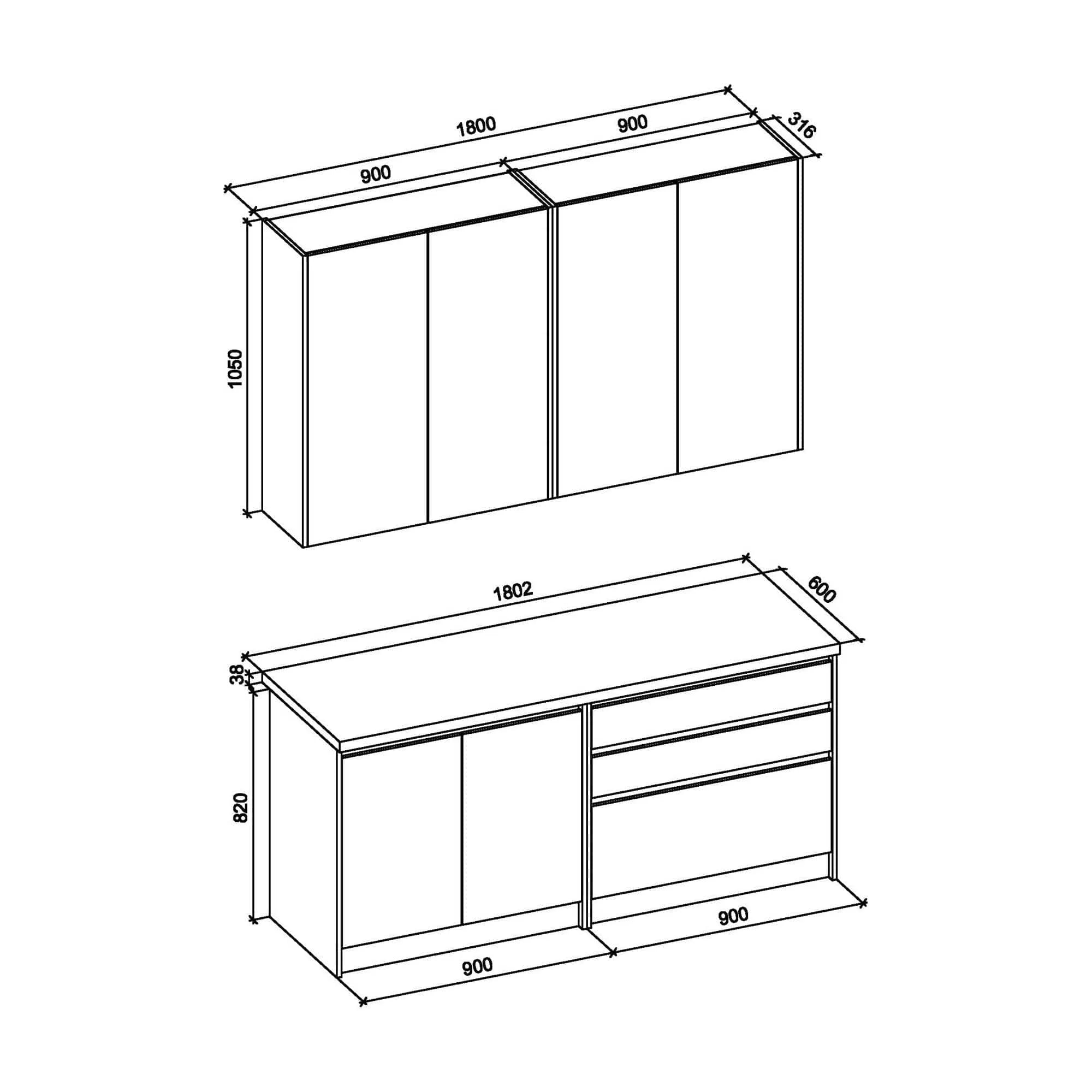 Set bucatarie IDEA, stejar craft/negru antracit, PAL, 180 cm
