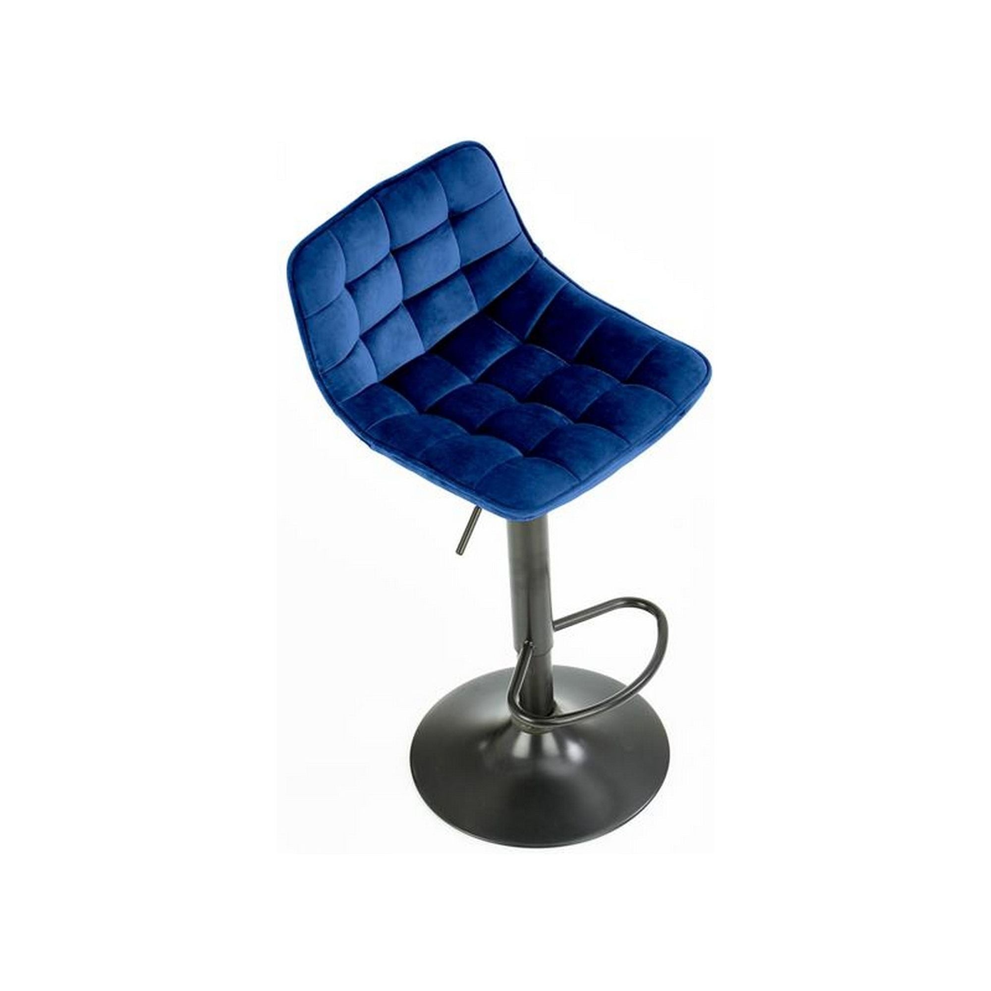 Scaun bar H95, albastru/negru, stofa catifelata/otel, 43x44x84/106 cm