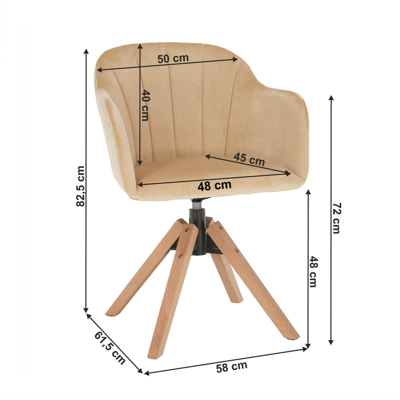 Fotoliu rotativ DALIO, bej/fag, stofa catifelata/lemn masiv, 58x62x83 cm