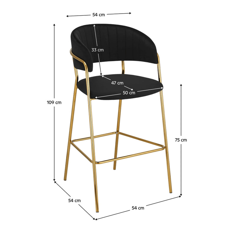 Scaun bar DASMIN TIP 2, negru/auriu, stofa catifelata/metal, 54x54x109 cm