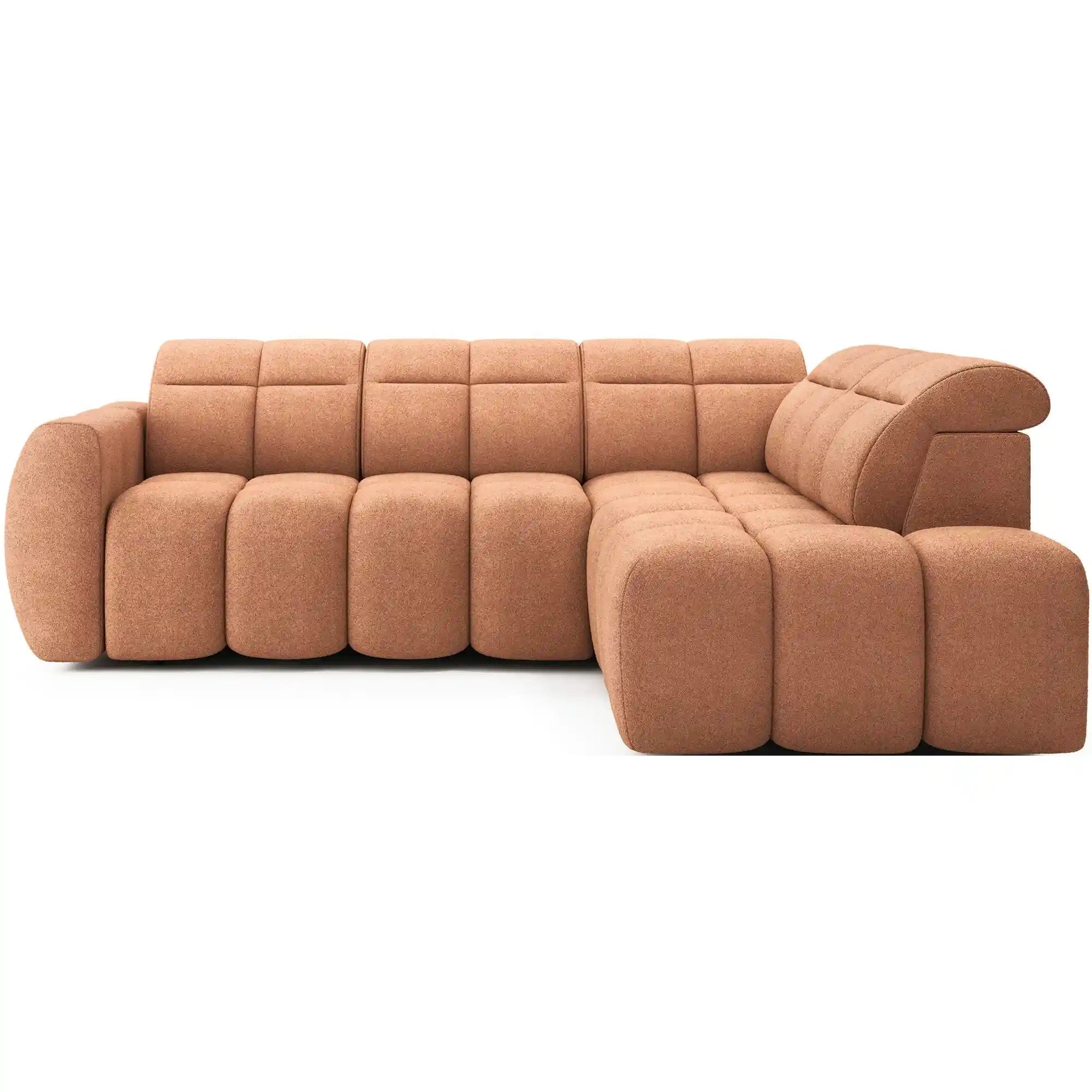 Coltar FALCONN, sezlong dreapta, stofa clasica somon - Xillar 24, cu reglaj electric, tetiere reglabile si lada depozitare, 258x208x87 cm