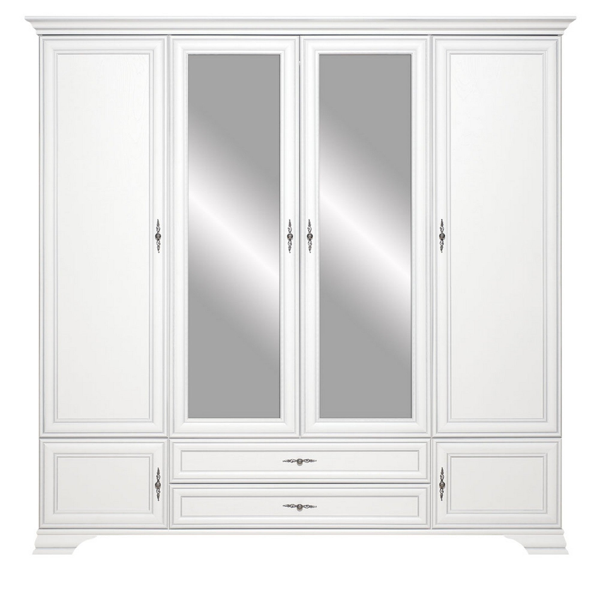 Set dormitor IDENTO 3, alb, PAL melaminat, cu pat 160x200, dulap cu 6 usi si 2 sertare si noptiere