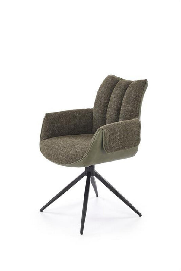 Scaun K579, verde olive/negru, stofa clasica/piele ecologica/otel, 65x64x87 cm