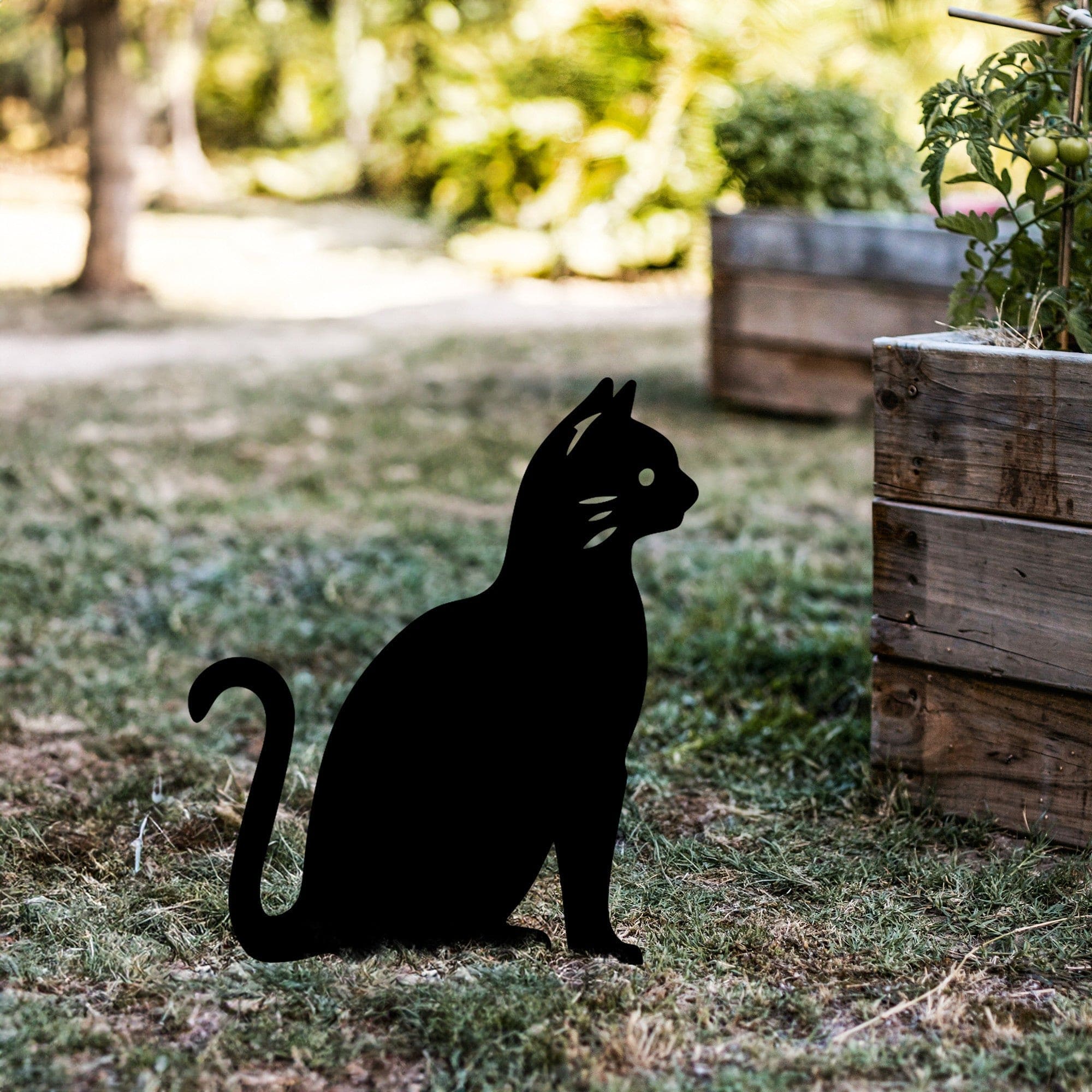 Decoratiune gradina CAT-02, negru, metal, 20x23 cm