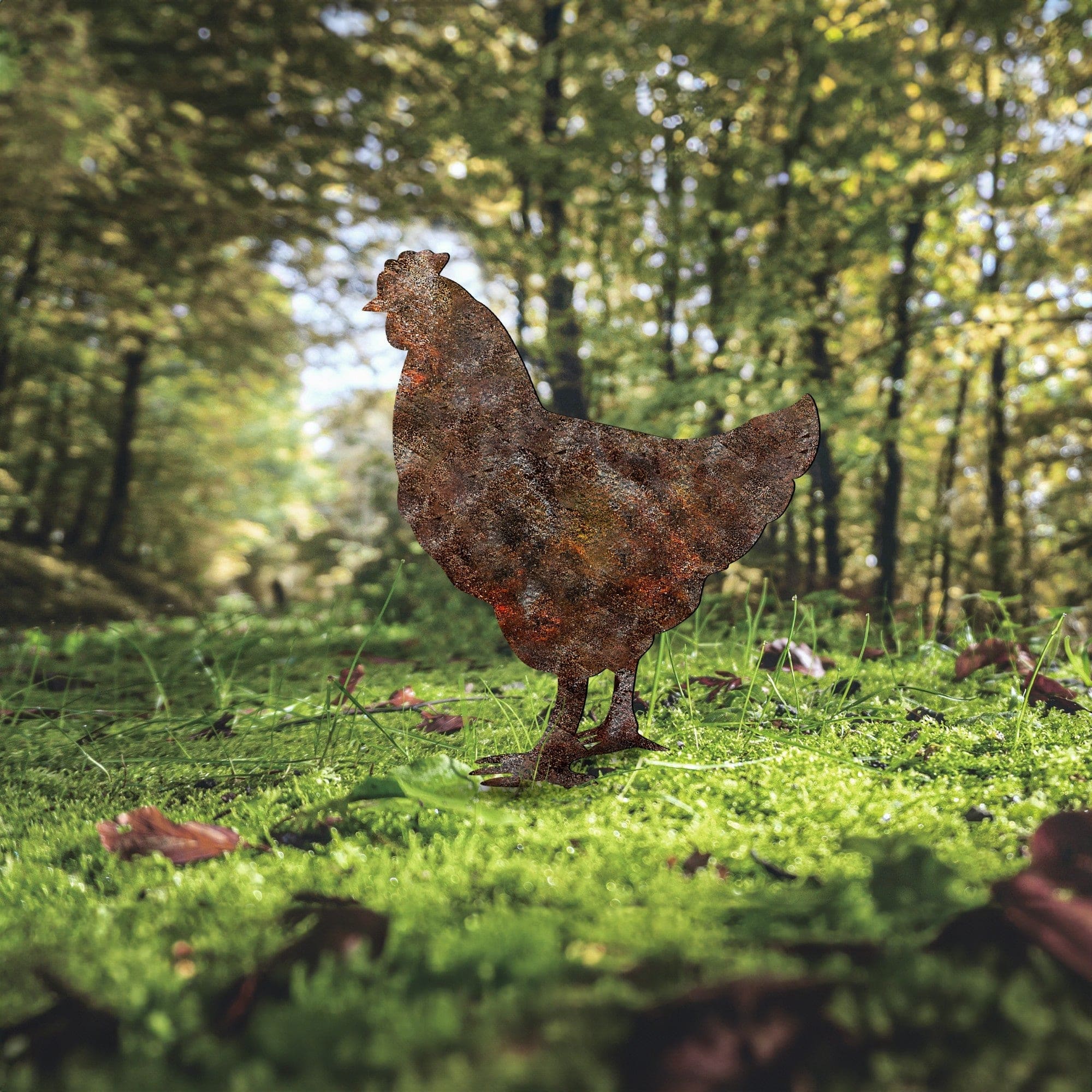 Decoratiune gradina CHICKEN A-01, maro, metal, 42x49 cm