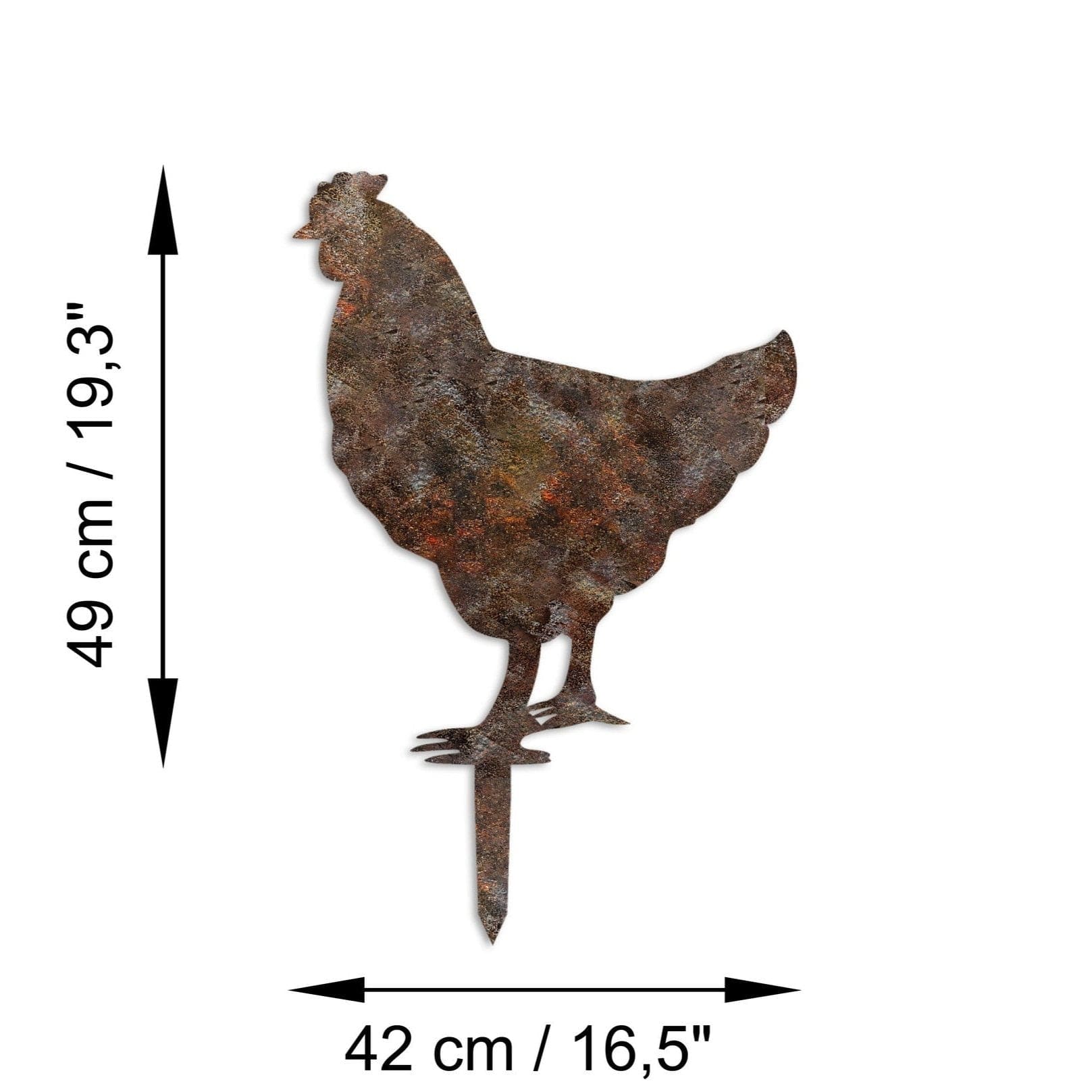 Decoratiune gradina CHICKEN A-01, maro, metal, 42x49 cm