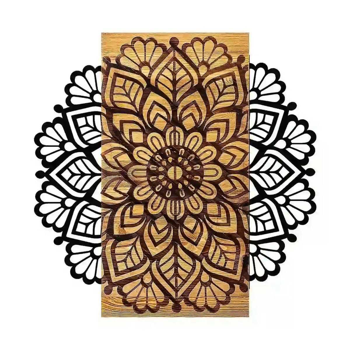 Decoratiune gradina MSIALA 2, stejar/negru, lemn/metal, 58x58 cm