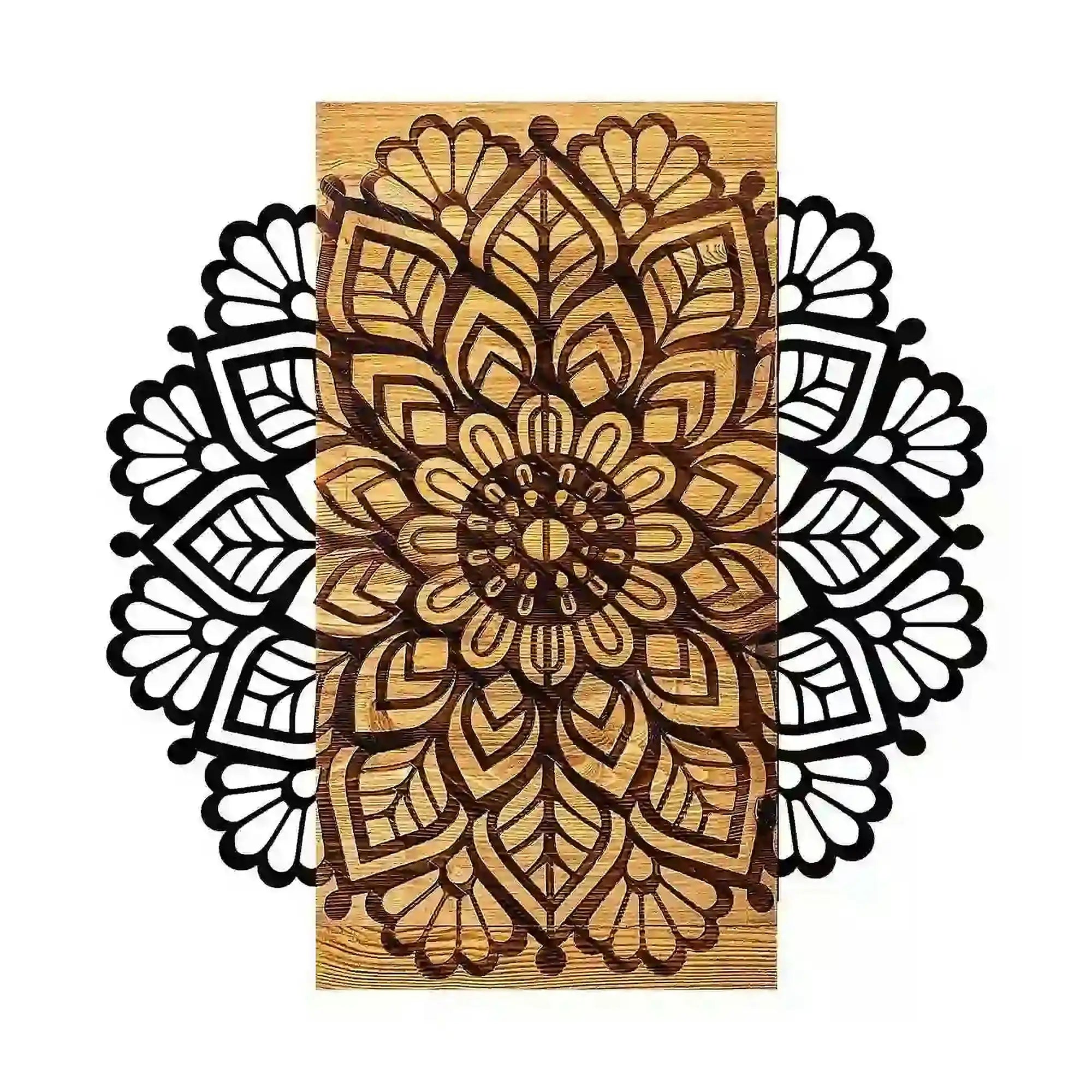 Decoratiune gradina MSIALA 2, stejar/negru, lemn/metal, 58x58 cm