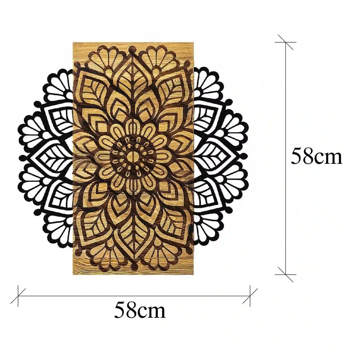Decoratiune gradina MSIALA 2, stejar/negru, lemn/metal, 58x58 cm