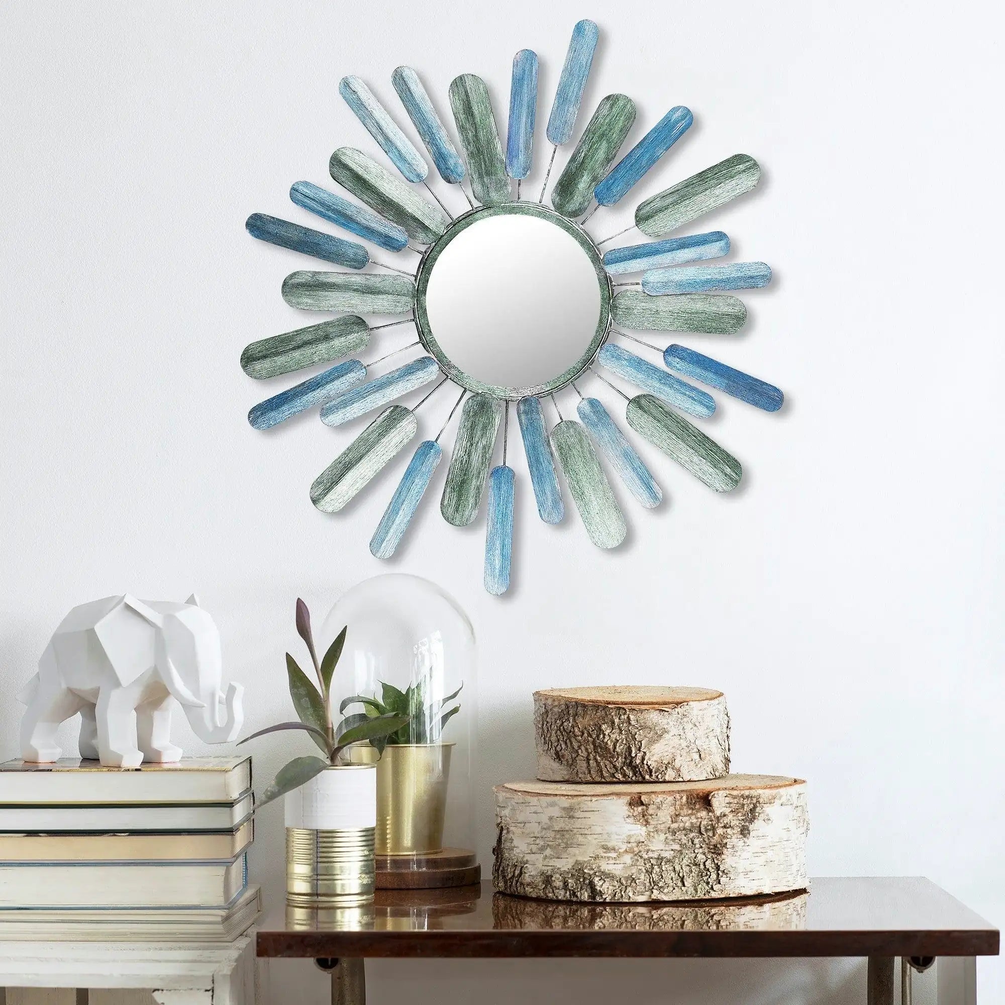 Decoratiune perete 891TNL1575, albastru/verde, metal, 75x5x75 cm