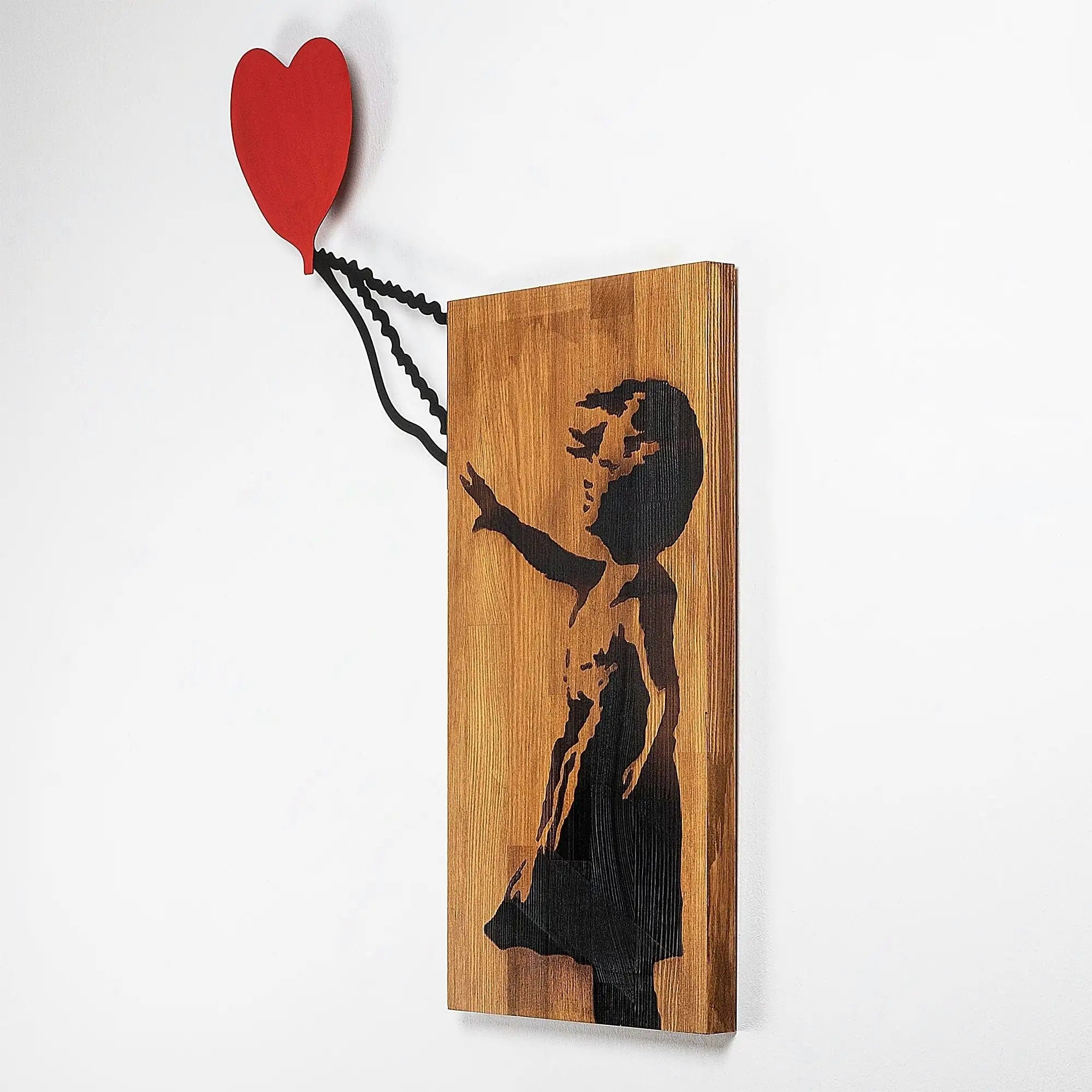 Decoratiune perete 891TNL3148, stejar/negru/rosu, lemn/metal, 83x60 cm